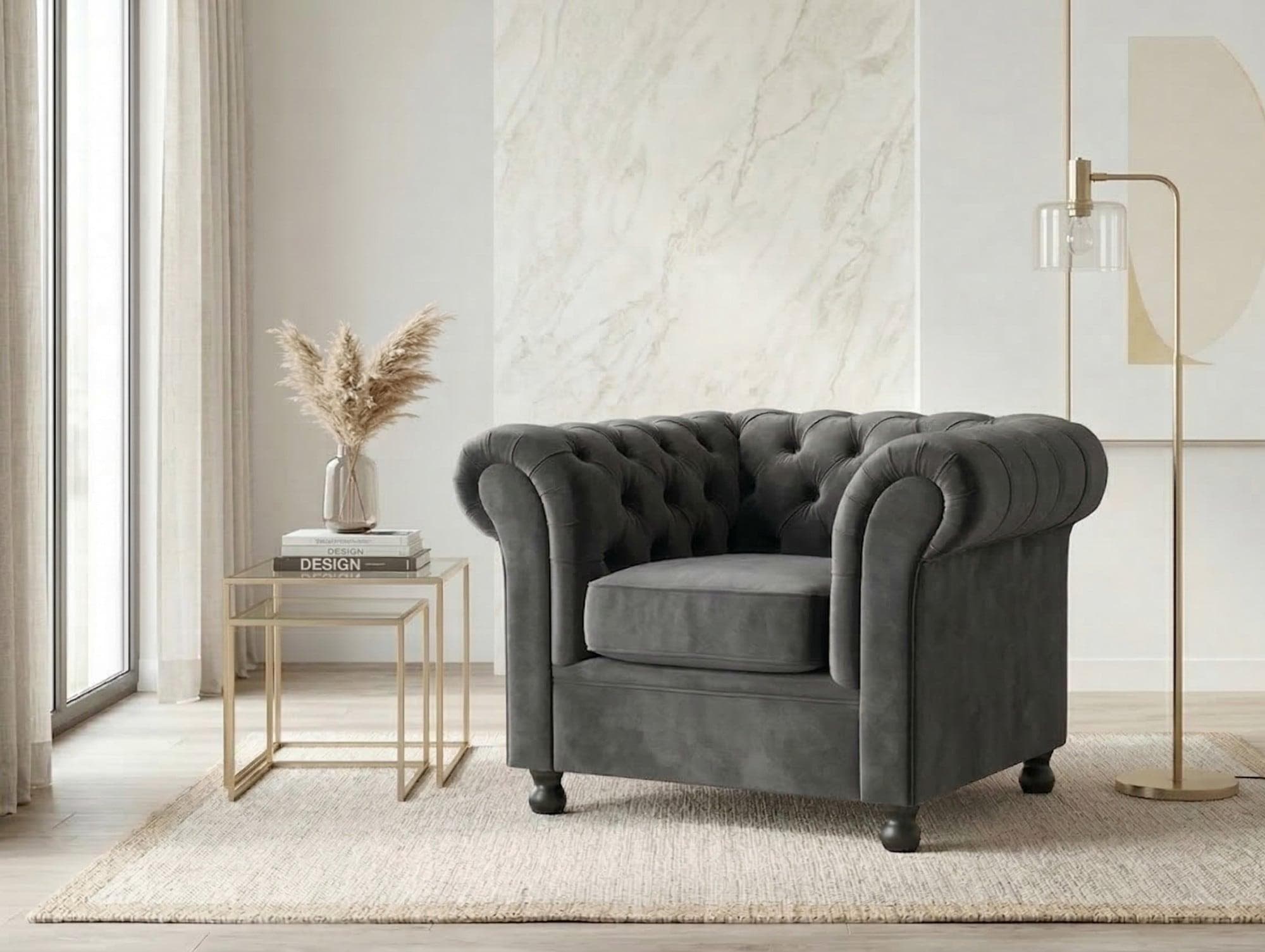 Home Affaire BRONNOY Chesterfield Sessel Grau 108cm