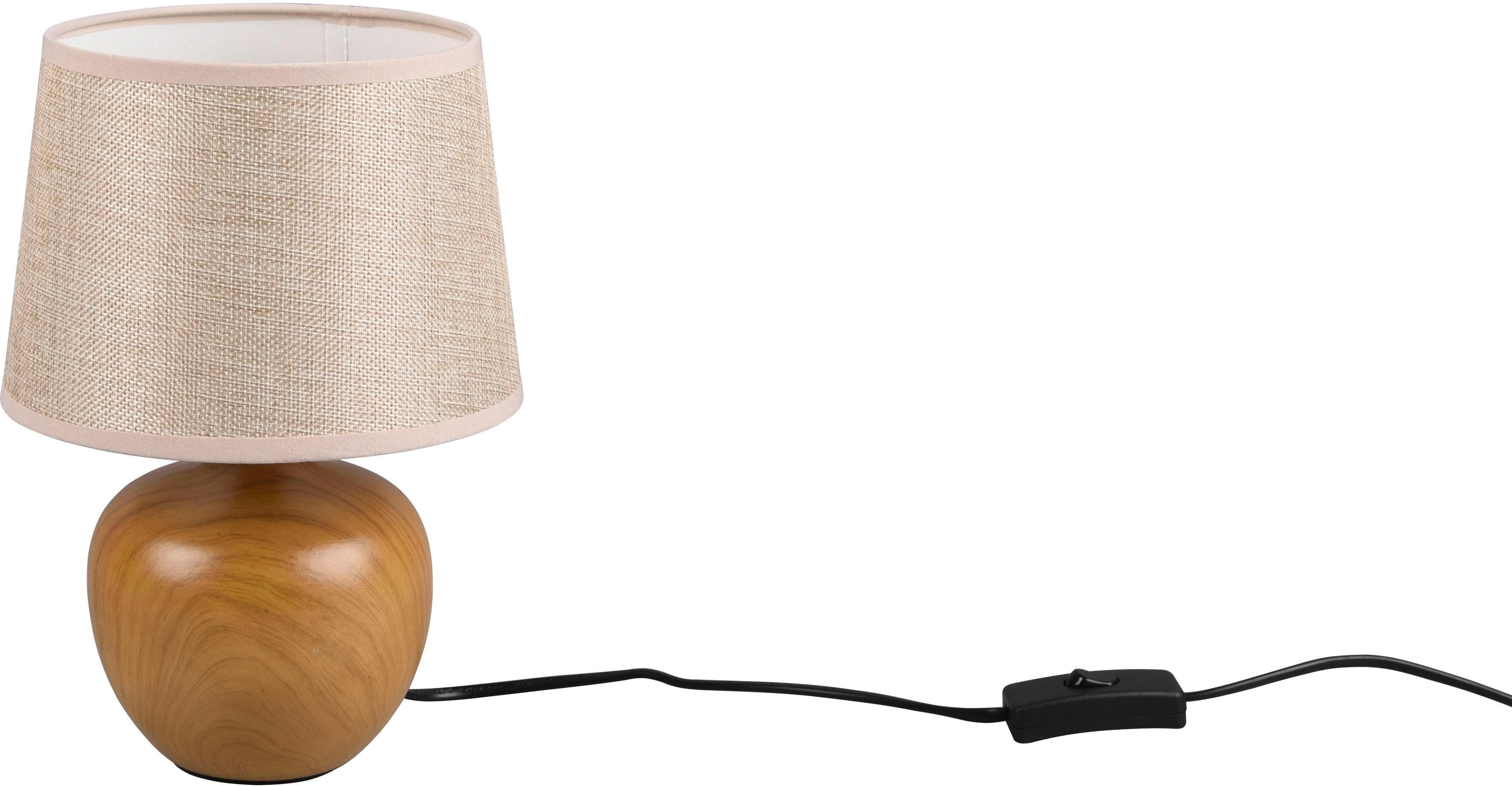 Reality Leuchten Schreibtischlampe Luxor, Keramik Tischleuchte in Holzoptik, Beige Stoffschirm