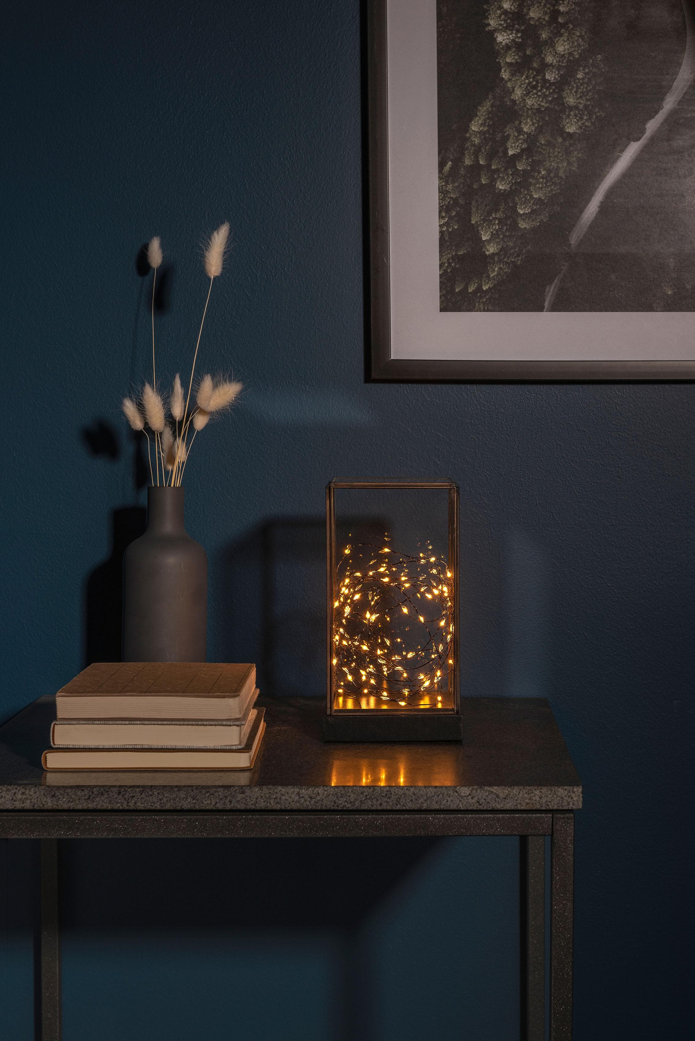 KONSTSMIDE LED Laterne Weihnachtsdeko LED Glaslaterne Rechteckig Schwarz