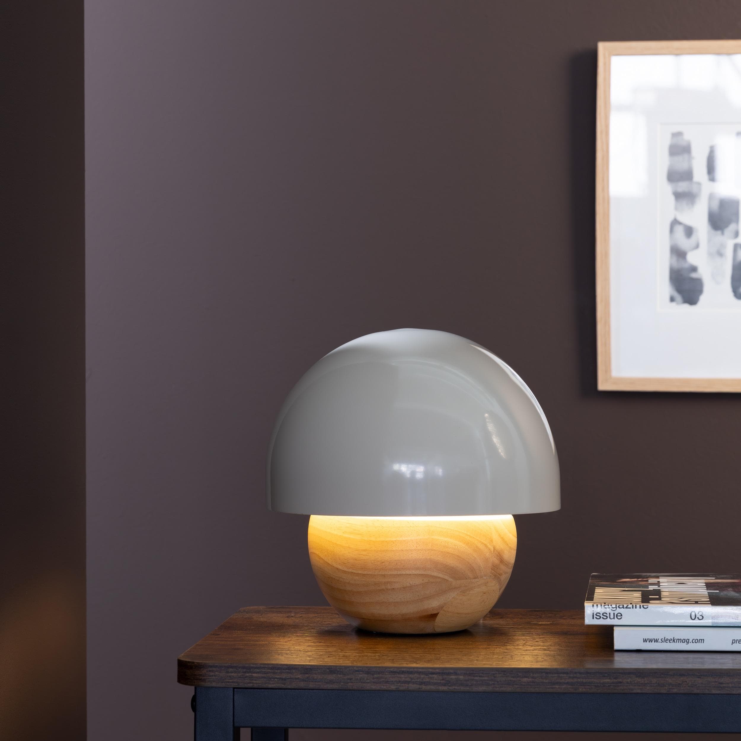 BRILLIANT Tischleuchte Nalam Grau Holz Metall Pilzschirm