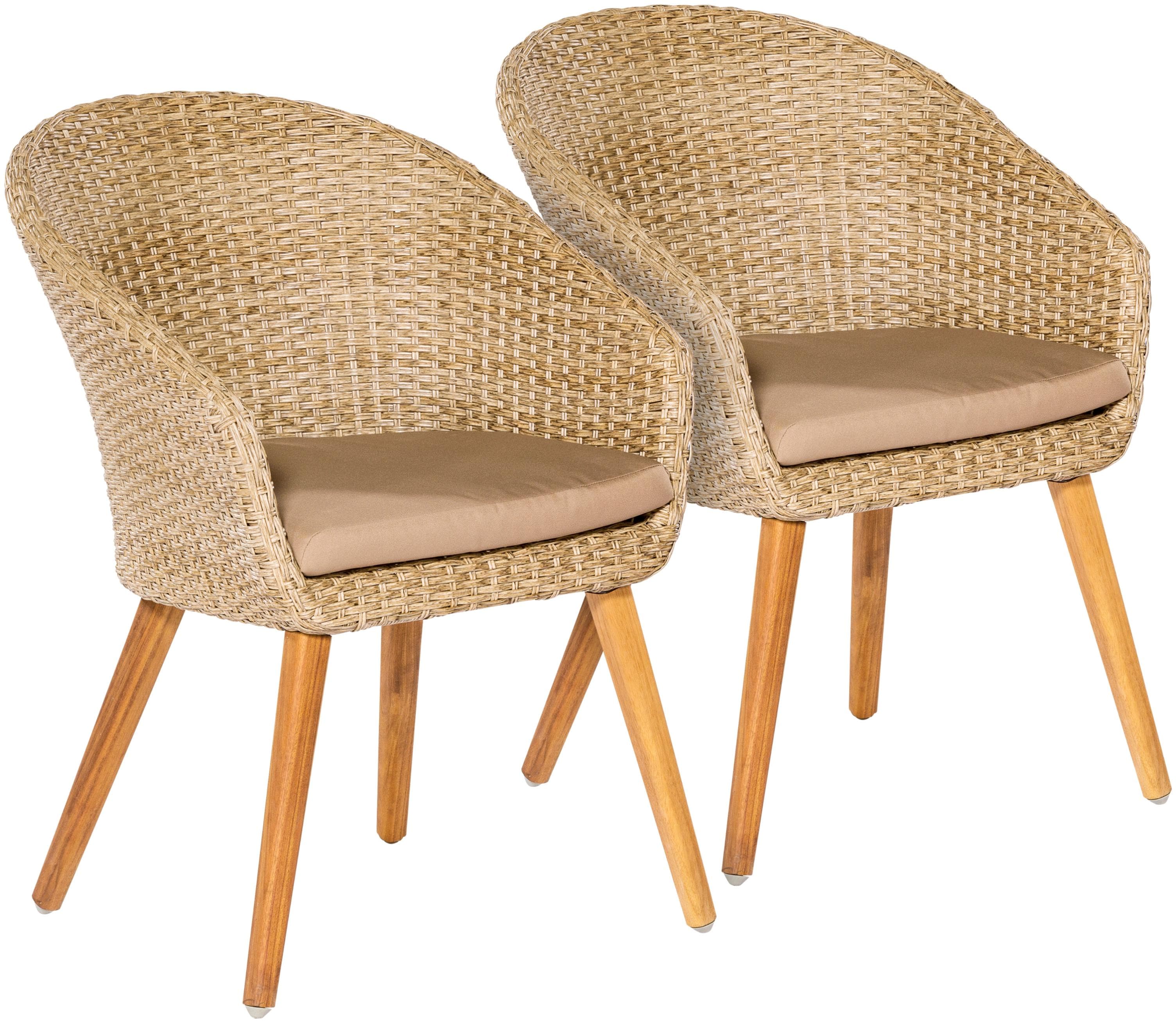 MERXX Arrone Gartenstuhl 2er Set Beige Polyrattan mit Kissen