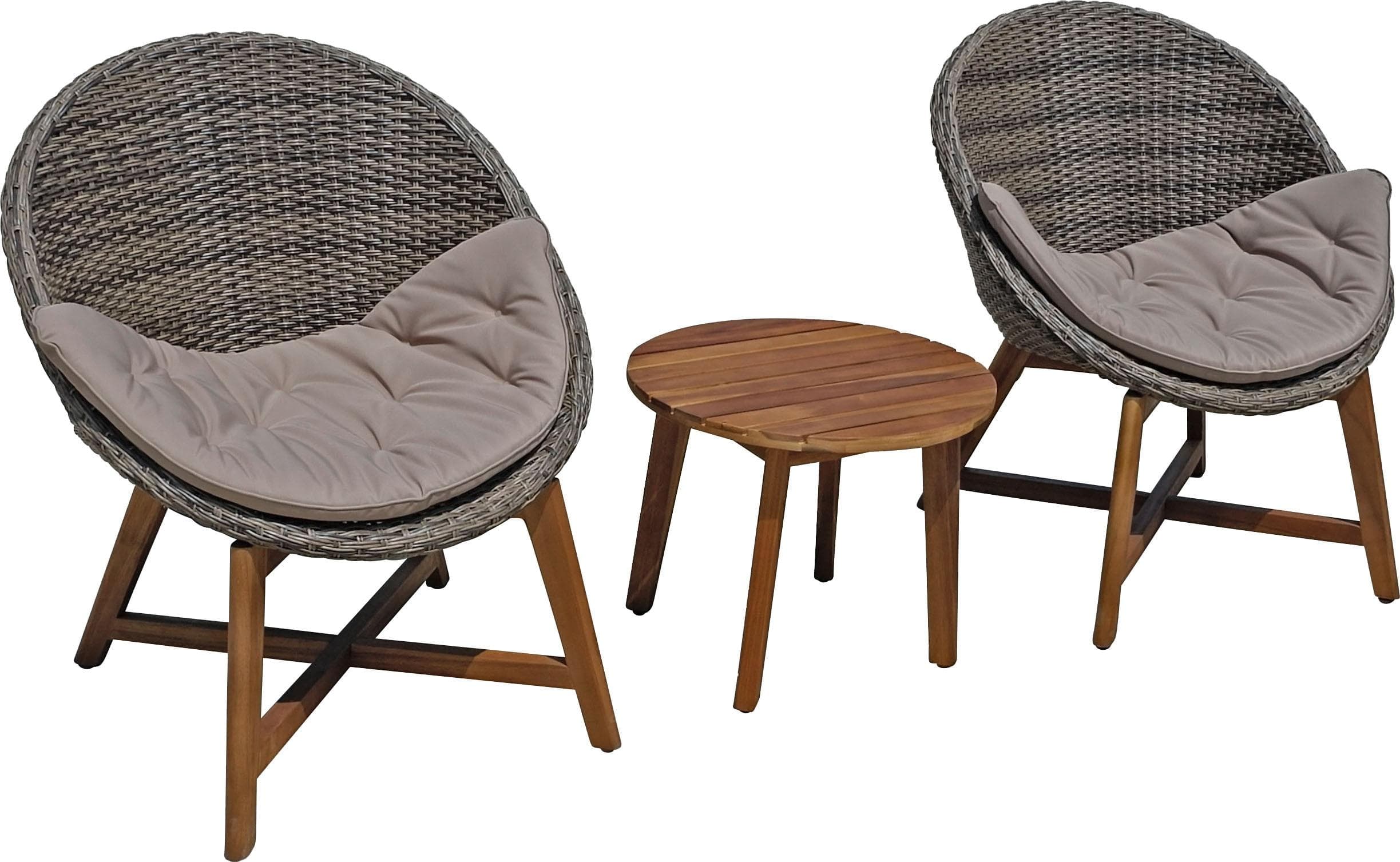 Garden Pleasure Garten-Essgruppe RENO Grau Braun 2 Sessel Tisch