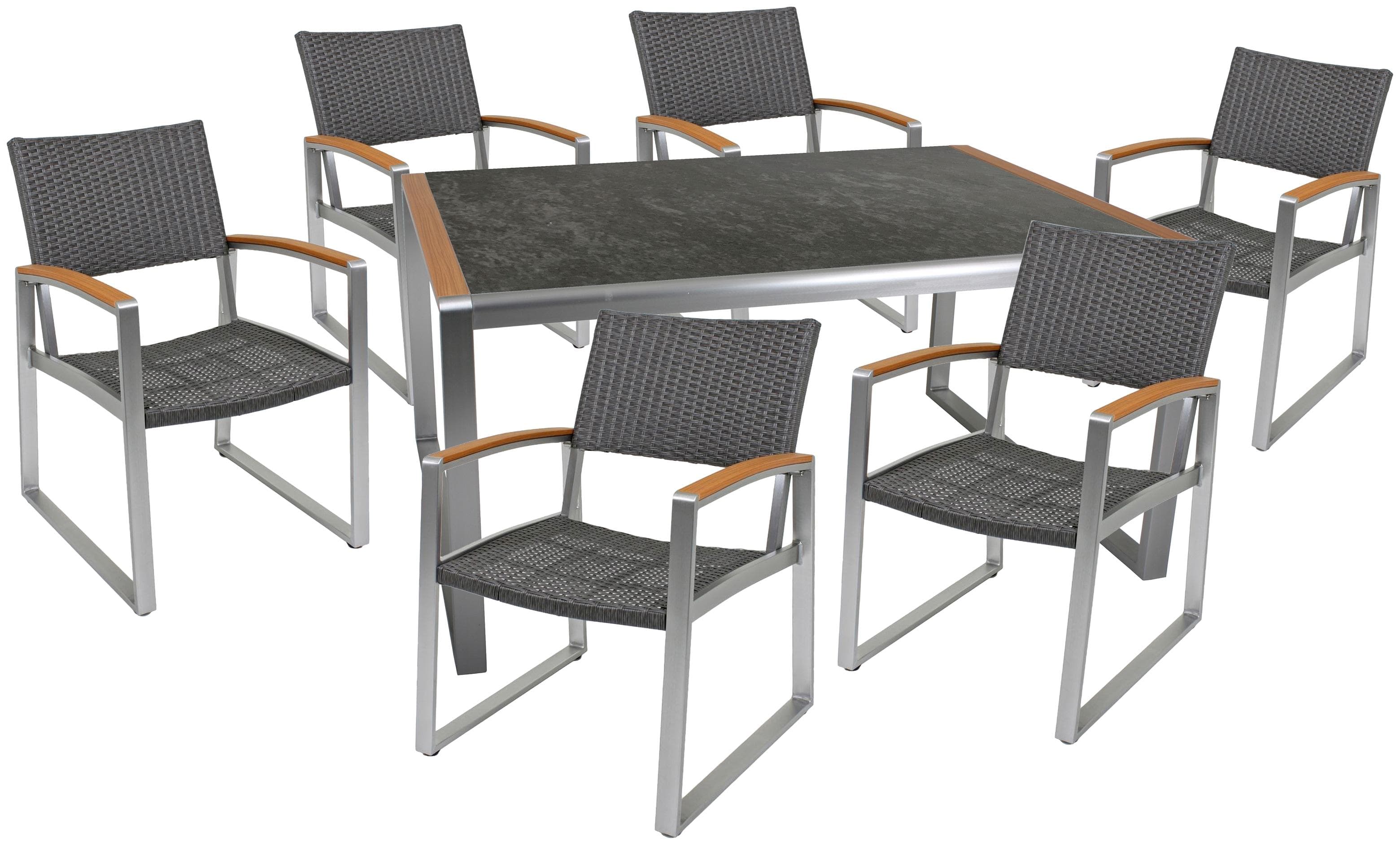 Garten-Essgruppe AVERNA 7-tlg. Grau Silber Aluminium
