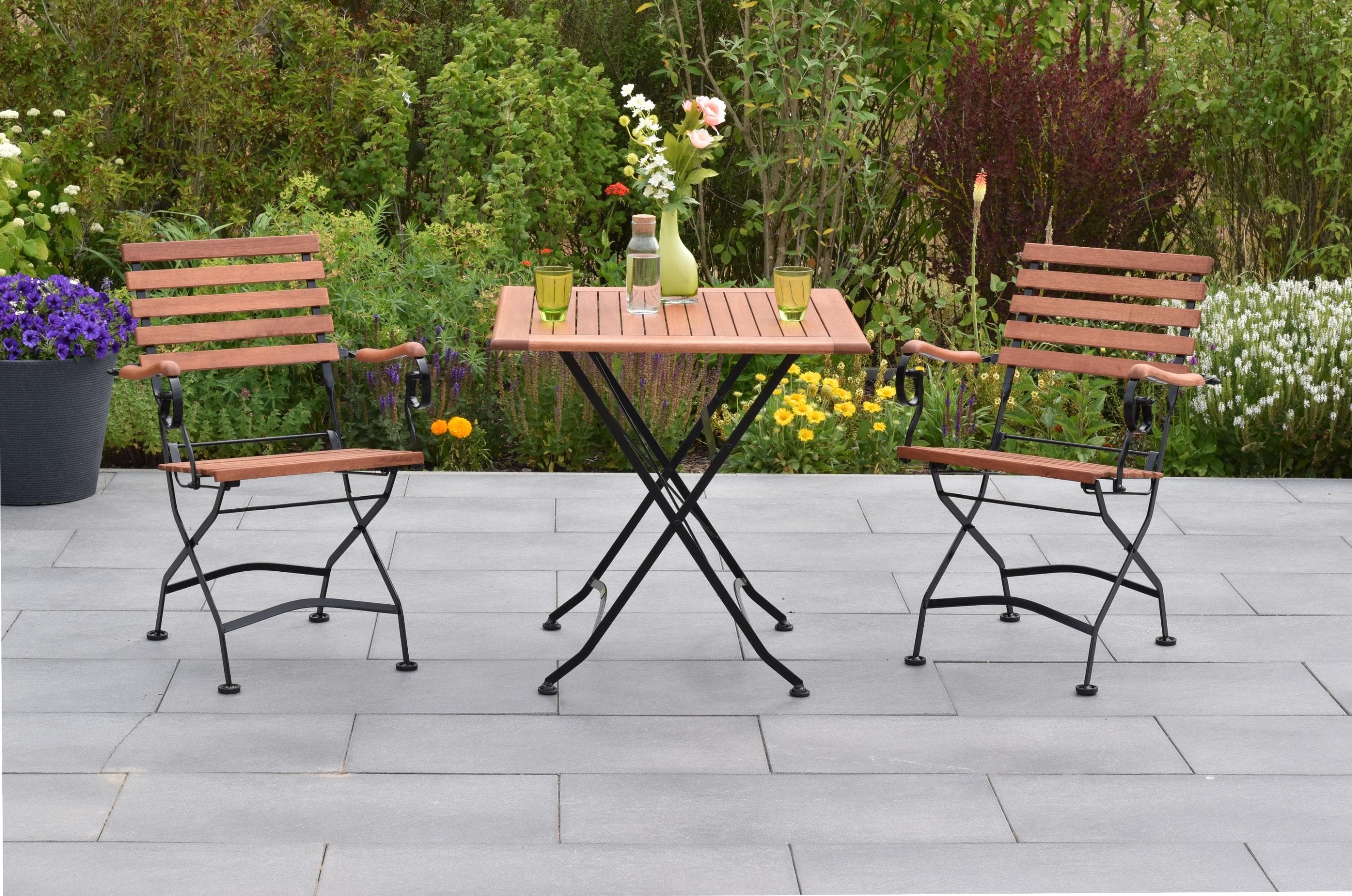 MERXX Garten-Essgruppe Schlossgarten Beige Schwarz Eukalyptus Stahl