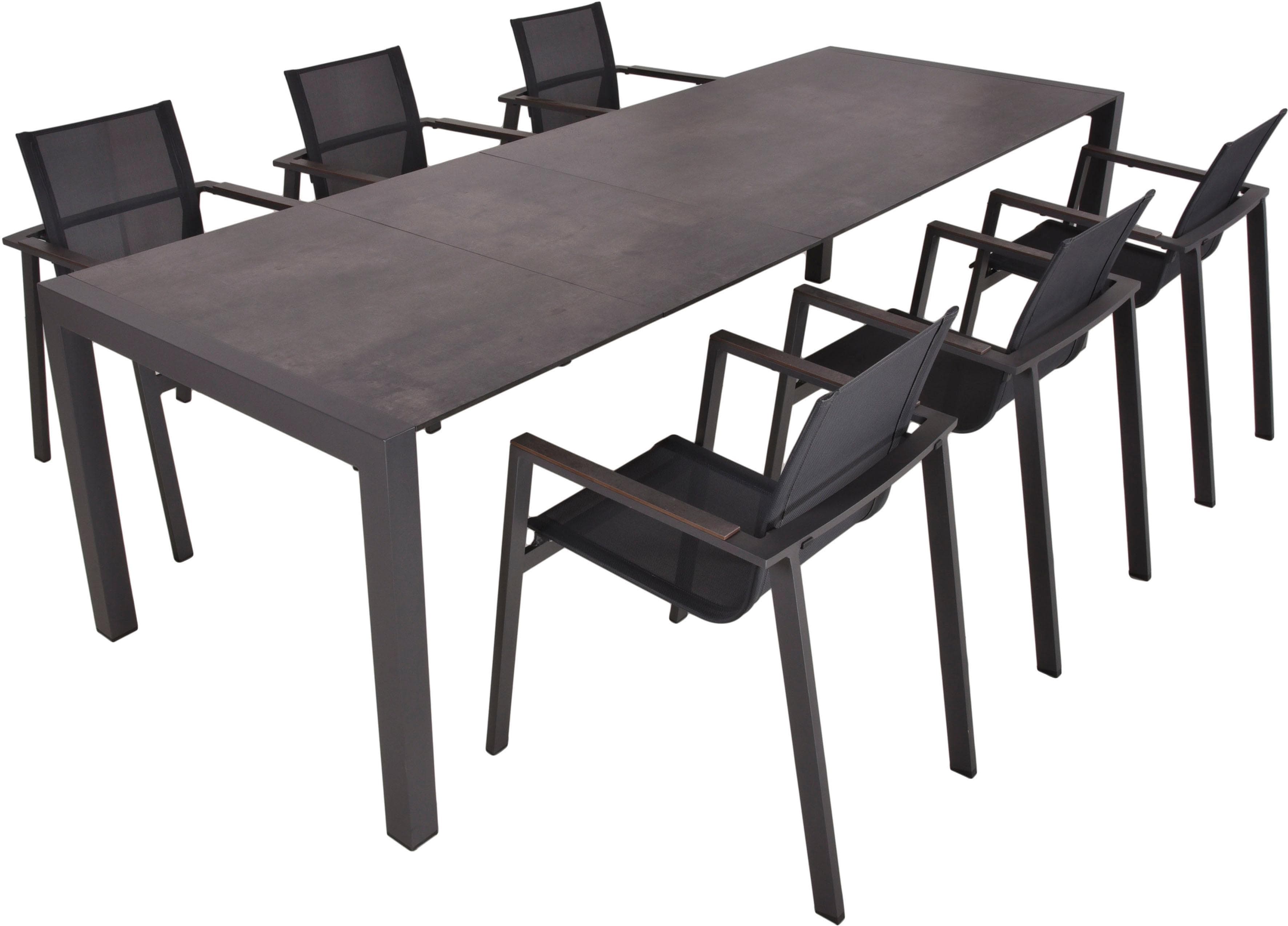 Garden Pleasure Garten-Essgruppe, 7tlg. Garten Tischgruppe Sitzgruppe Stapelstuhl Stuhl Aluminium