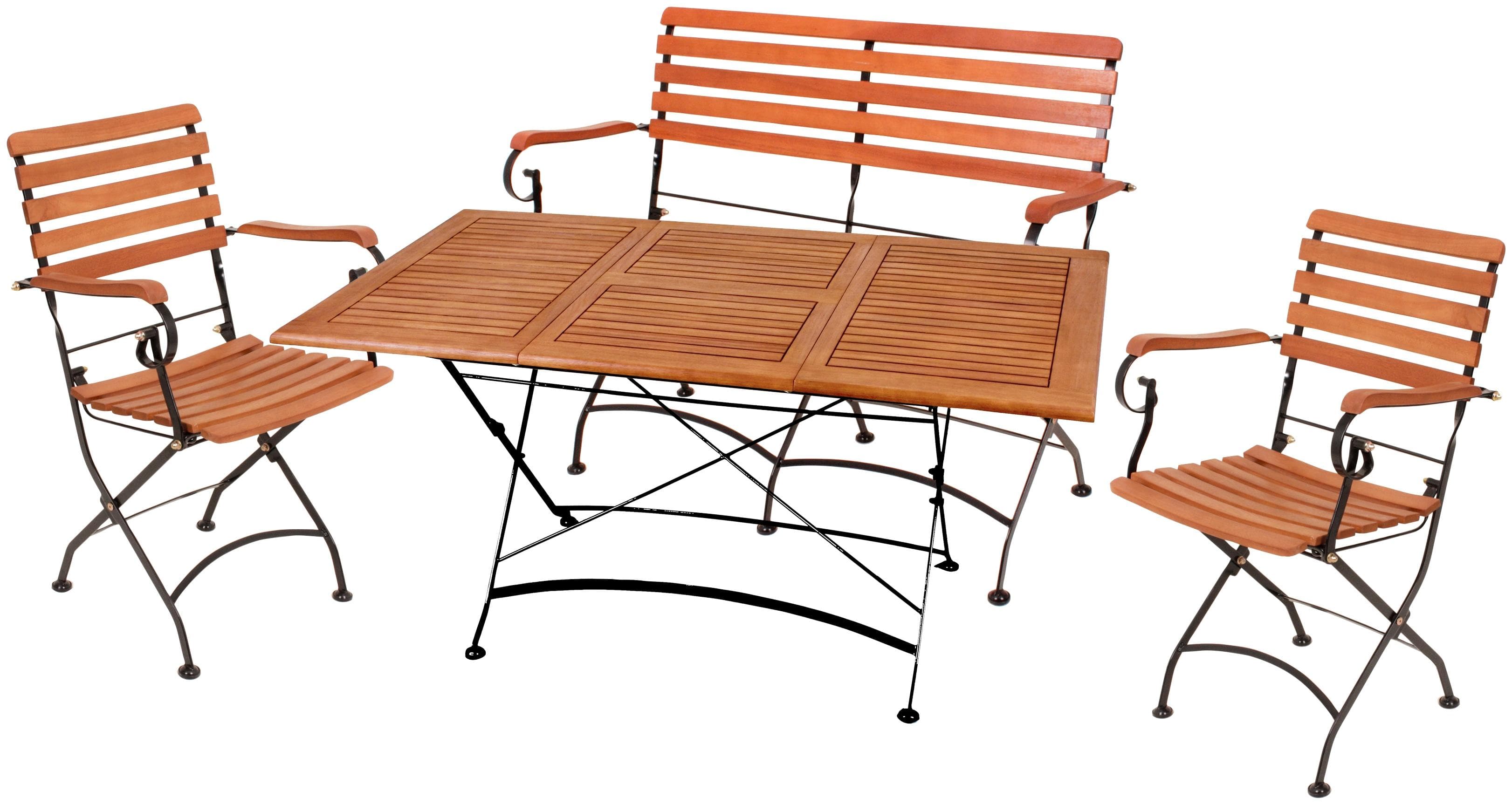 Eukalyptus Gartenmöbelsets 5-teilig mit Klappstühlen und Bank