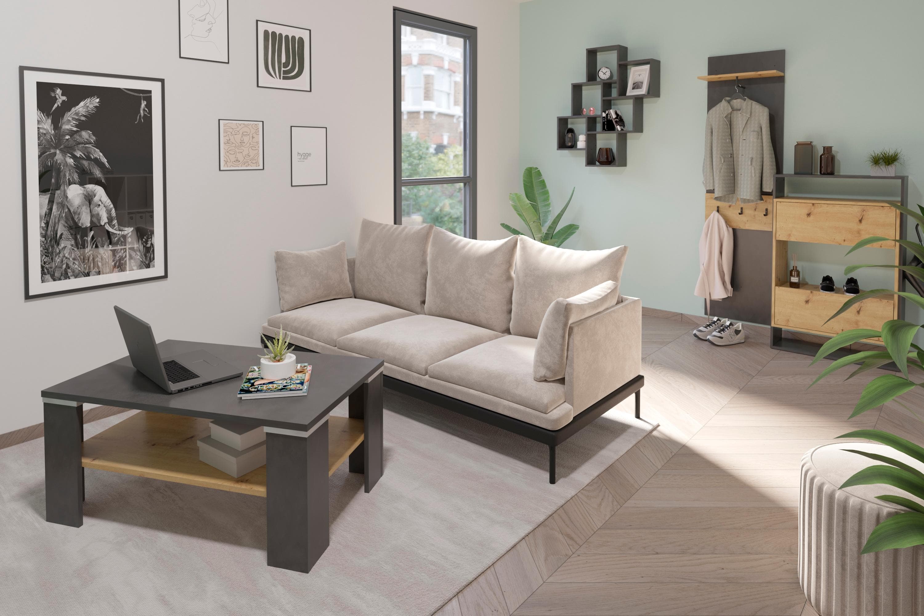 FMD Bastia Couchtisch braun Eiche Optik 100 cm