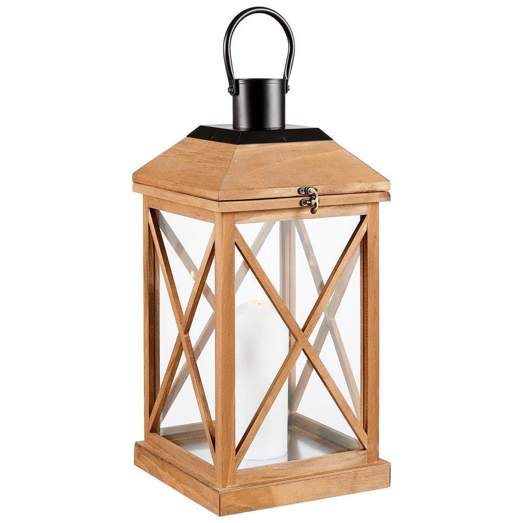 Ambia Home Laterne Braun Schwarz Kiefer Massiv Holz Metall Glas