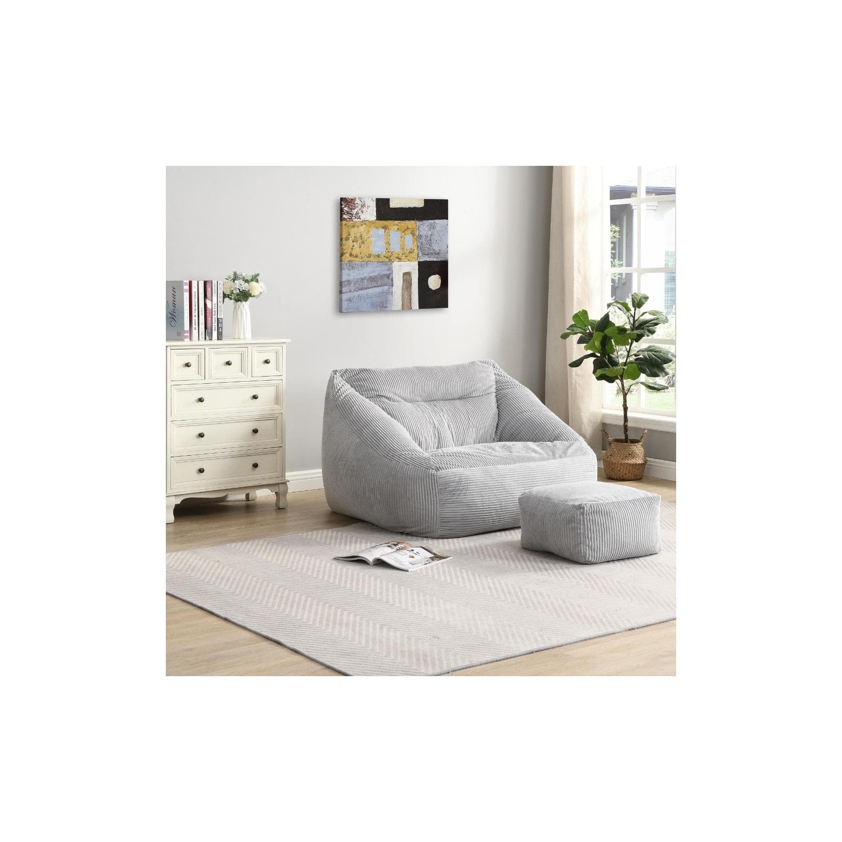 HOME DELUXE Sitzsack mit Hocker COZY Hellgrau
