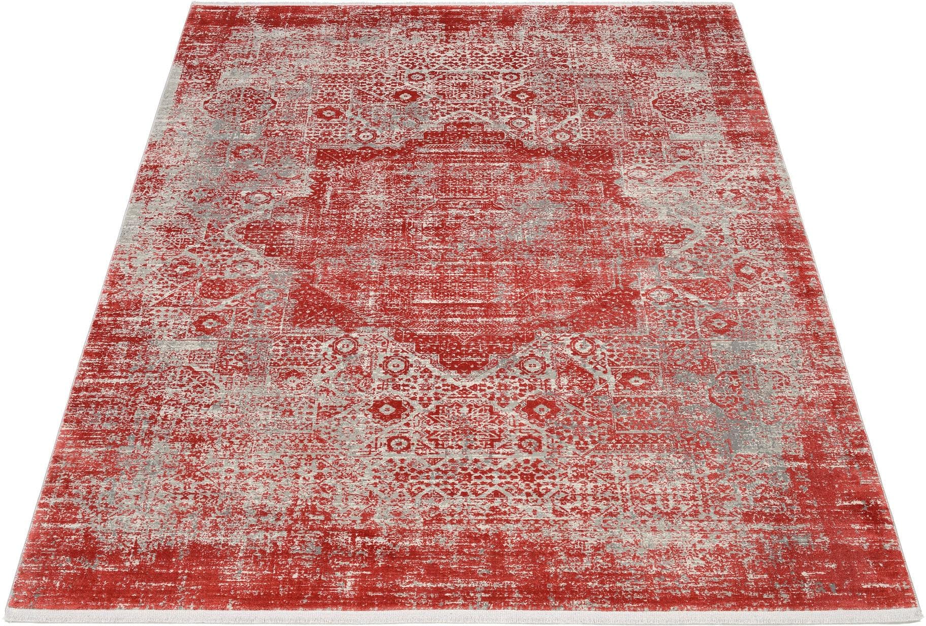 OCI Teppich COLOUR MEDI Rot Vintage Hoch-Tief-Effekt