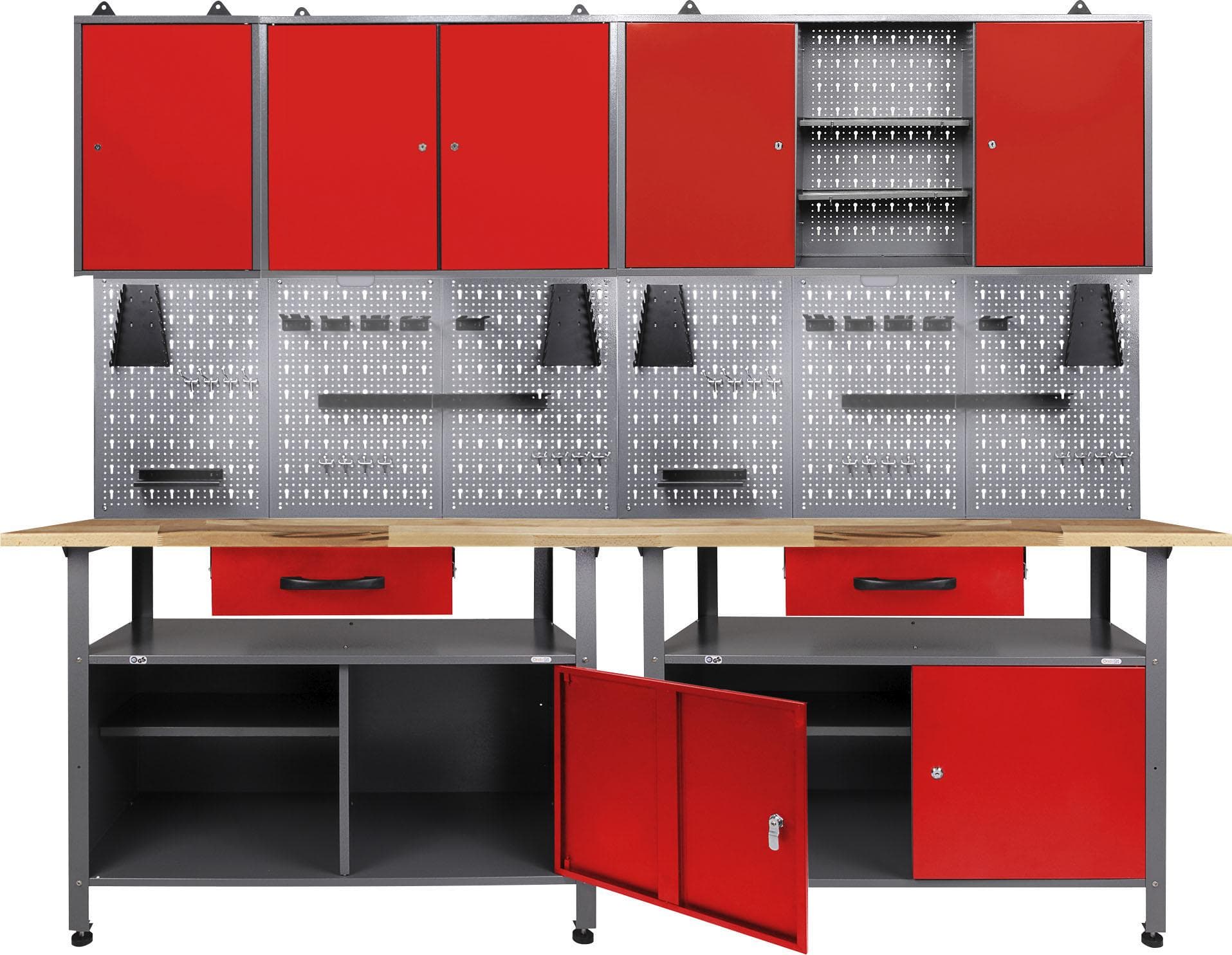Werkstatt-Set ONDIS24, rot, 240 cm, mit 2 LED-Lampen