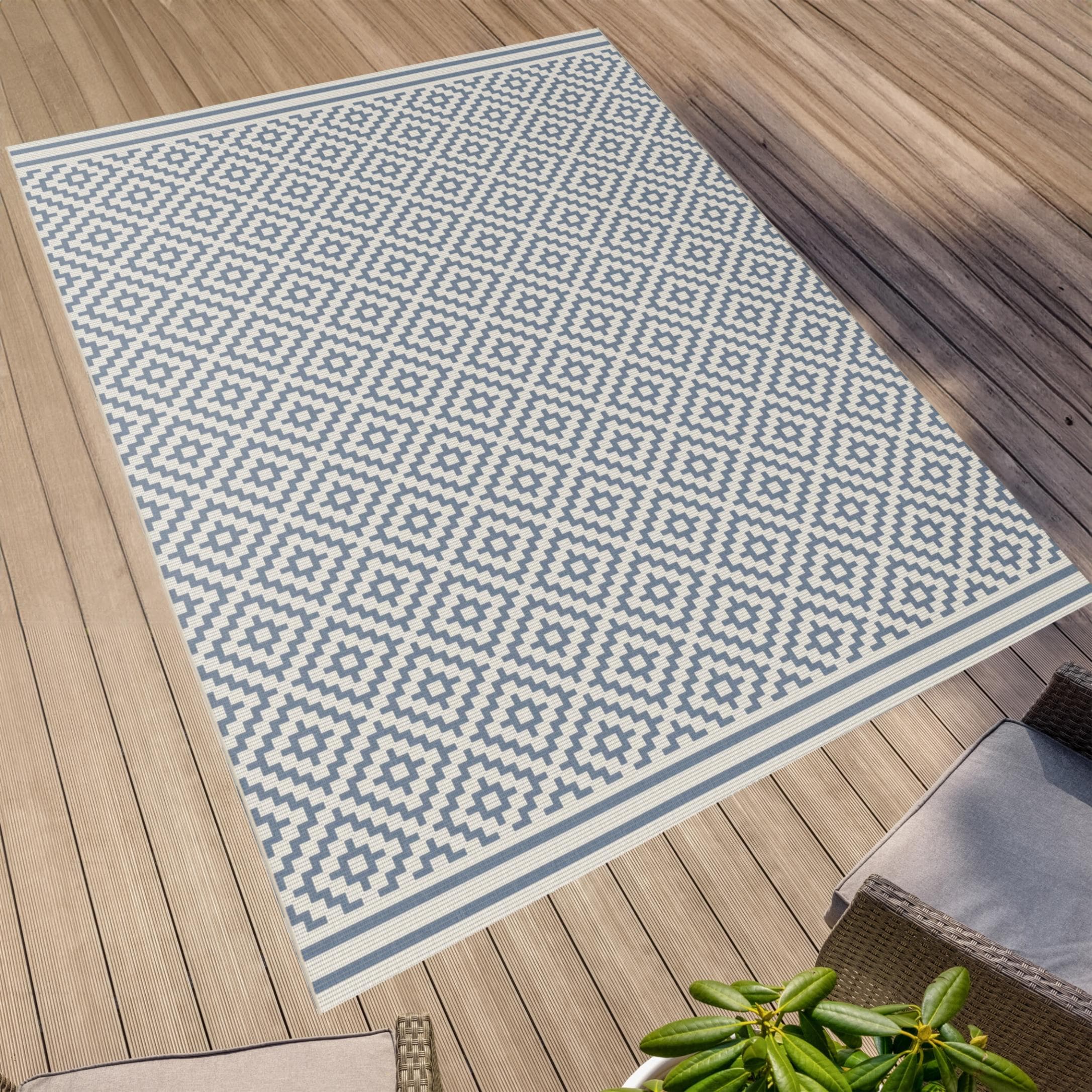 PRIMAFLOR Outdoorteppich ELDORADO Quadra Hellblau/Beige Rauten