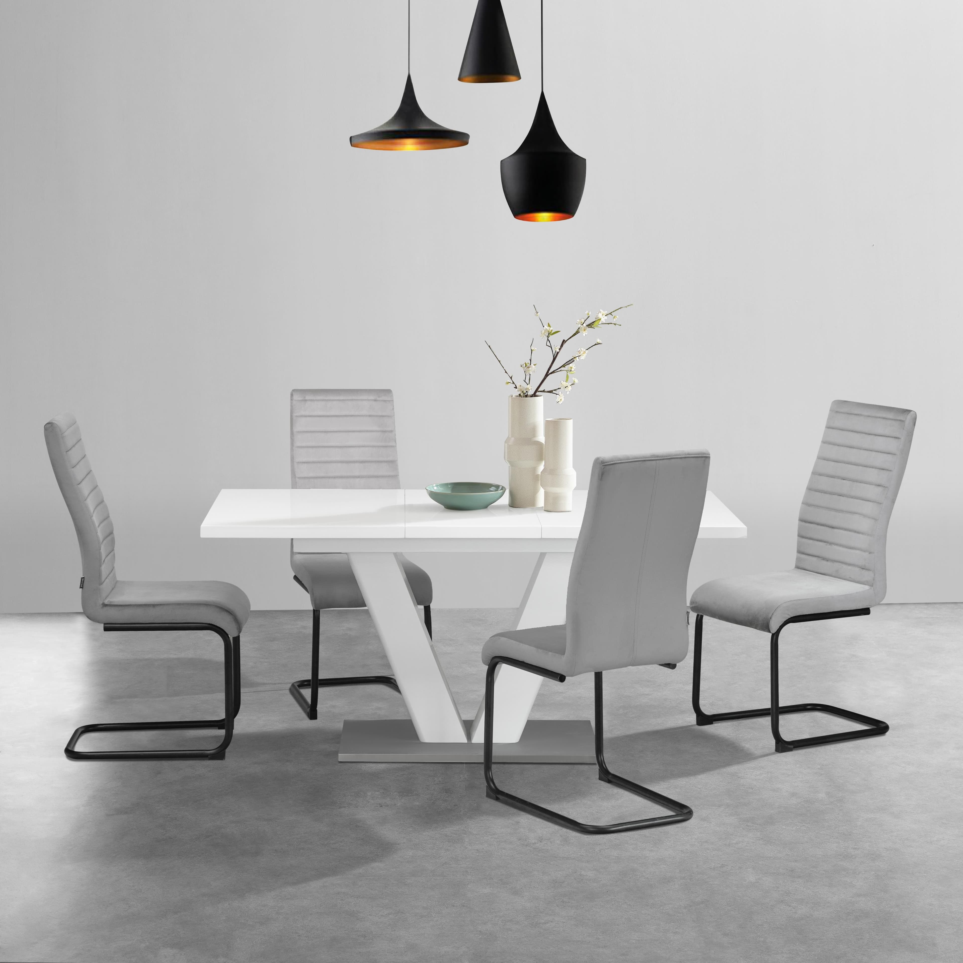 Ausziehtisch Set Hochglanz - 5-teilig mit Freischwinger Stühlen