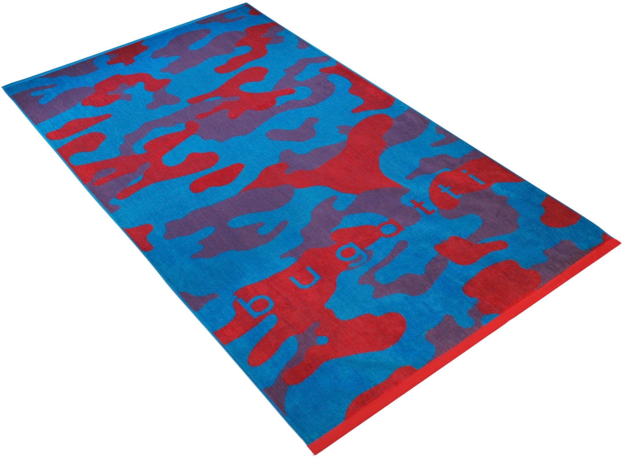 Gemustertes Strandtuch aus Baumwolle und Velours in Blau Moon