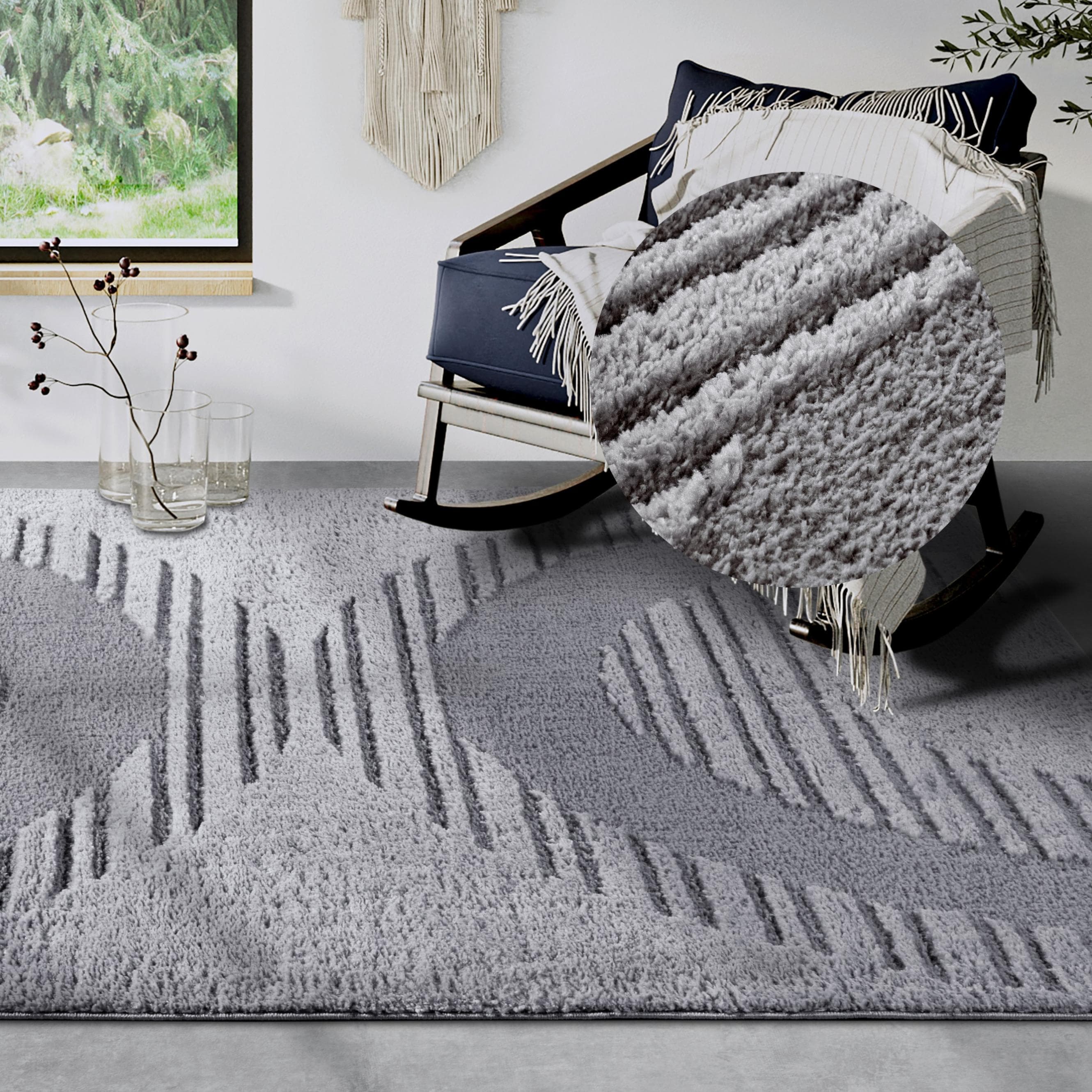 ELLE DECORATION Bartoux Hochflor Shaggy Teppich Hellgrau Modern