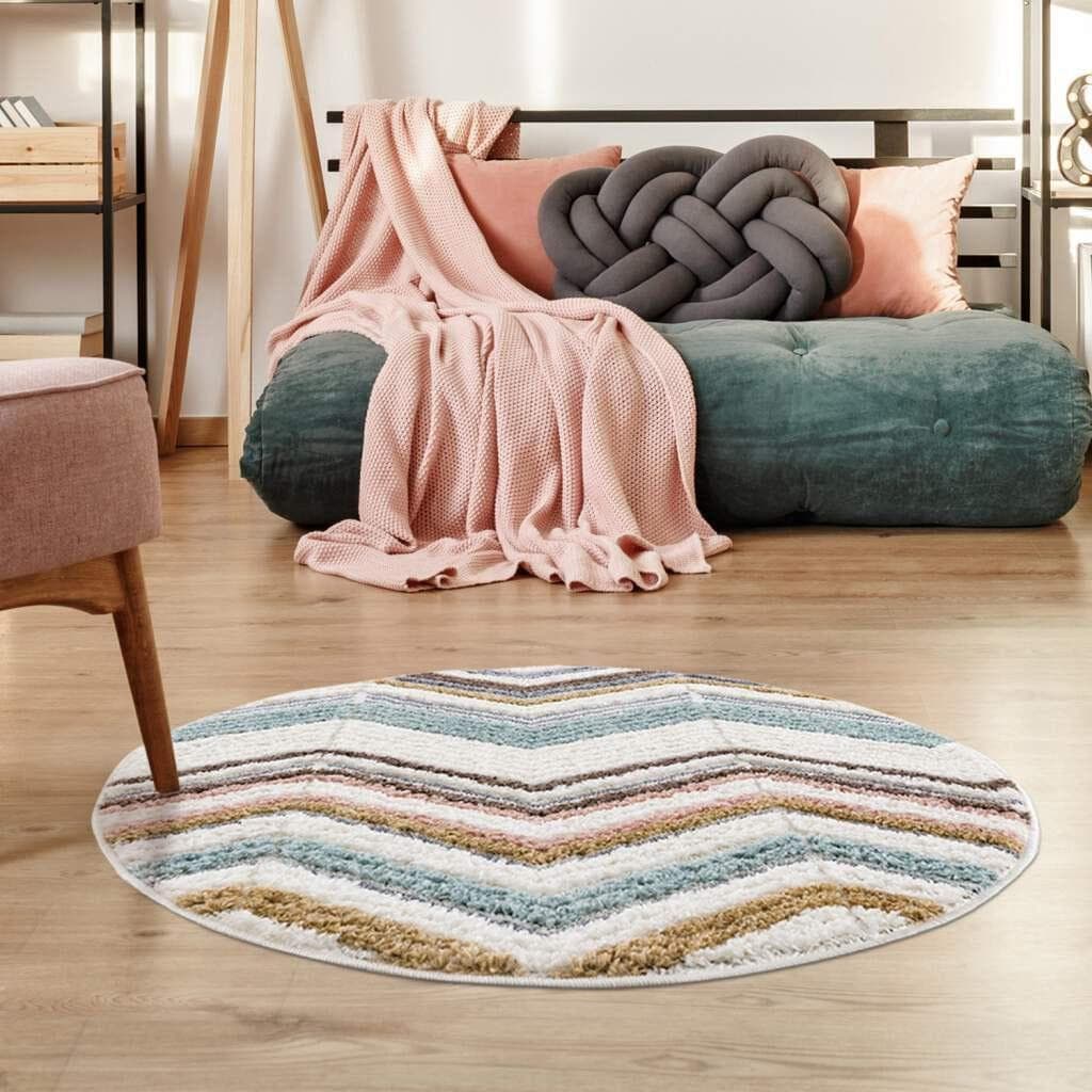 Carpet City Focus 3009 Hochflor-Teppich Rund Bunt Boho