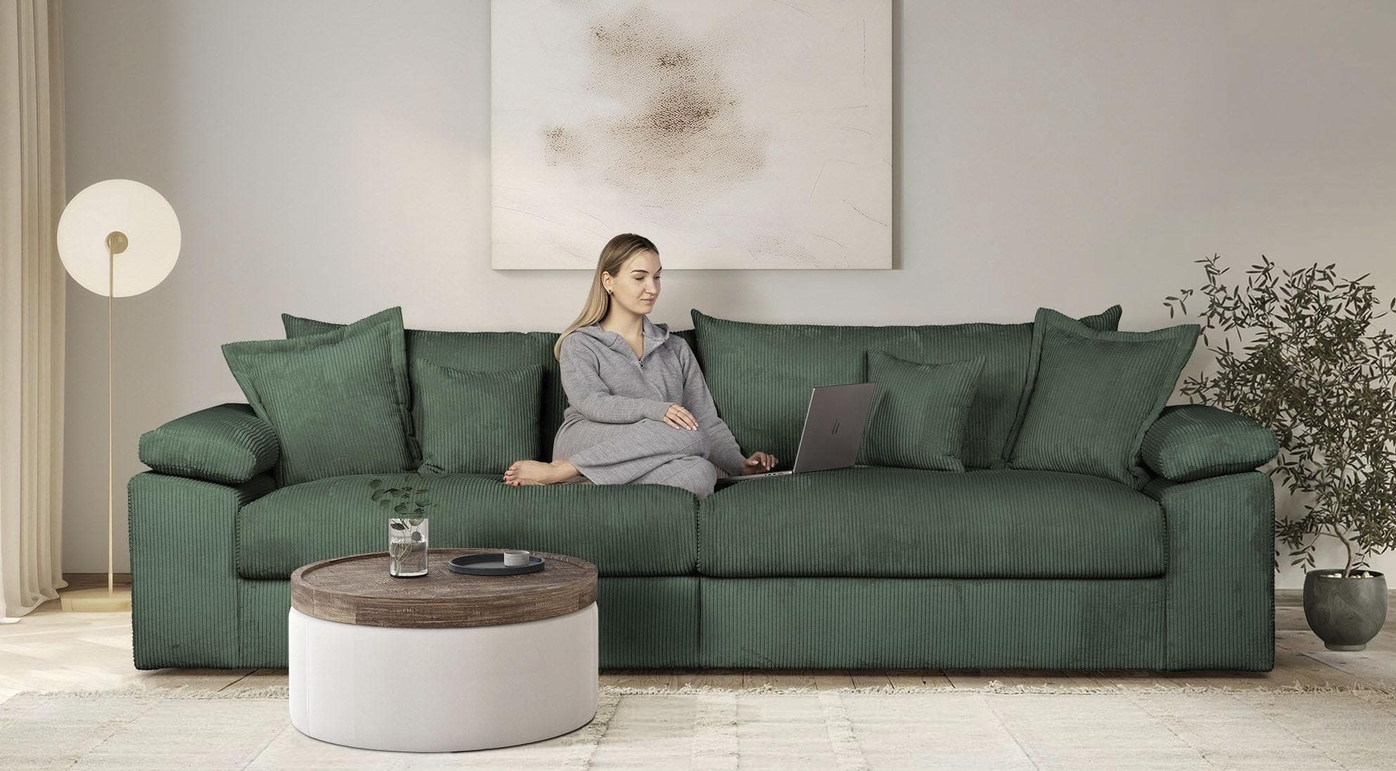 HOME AFFAIRE Big-Sofa Soft&Cosy XXL Dunkelgrün Cord