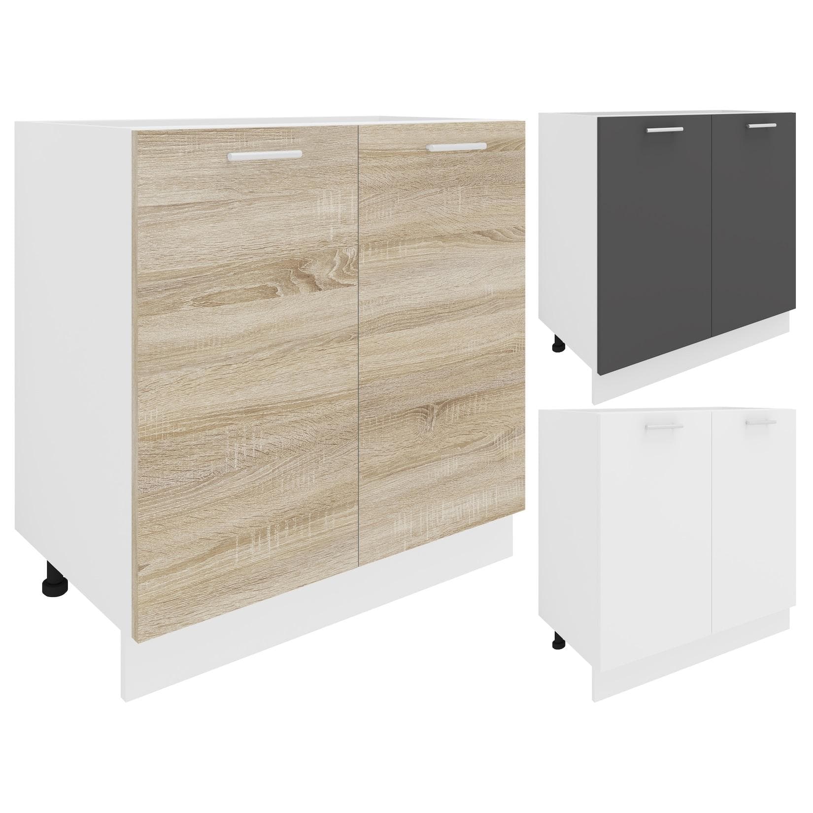 VCM Küchenschrank Unterschrank 80 cm Weiß mit Drehtüren