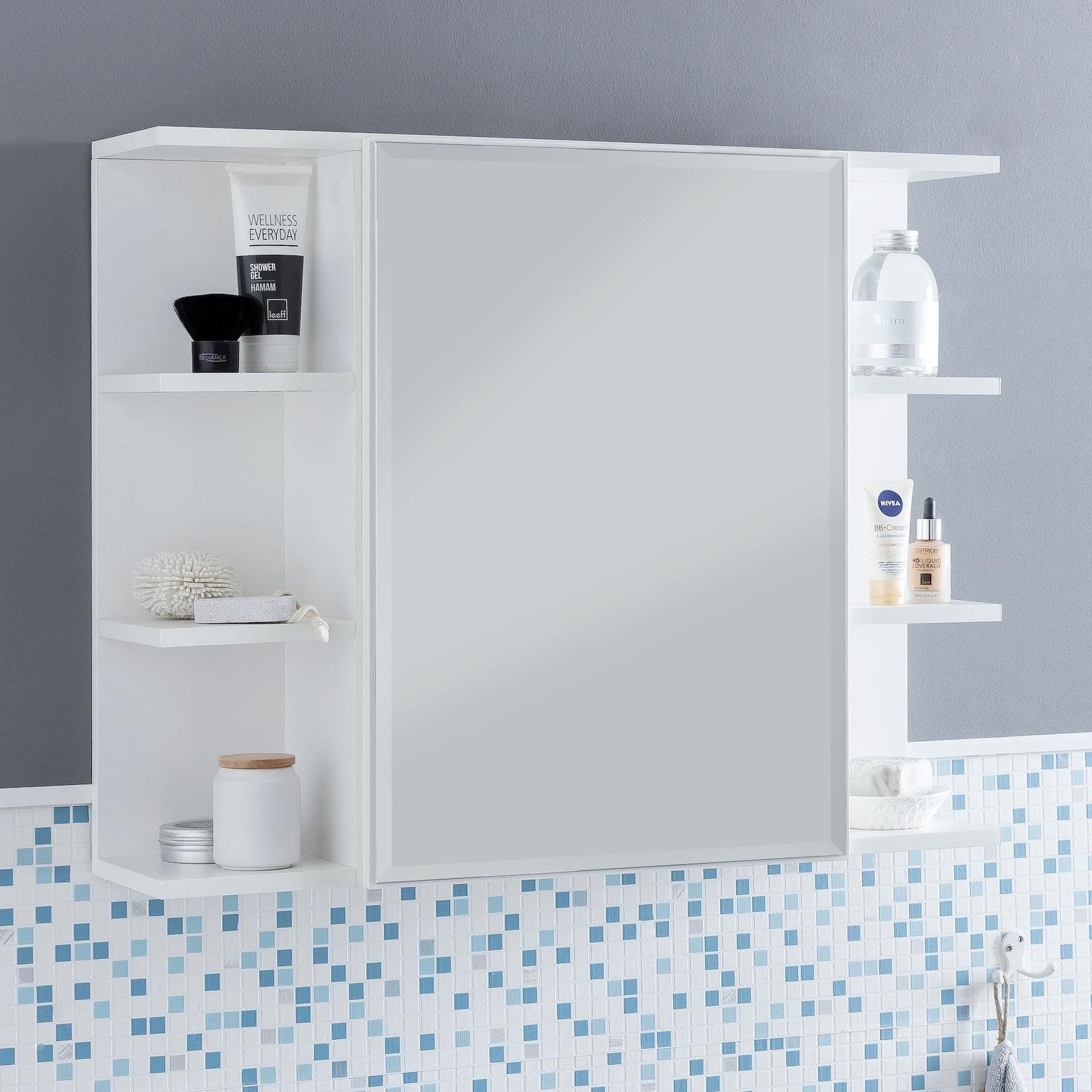 FineBuy Hängeschrank Modern Weiß Holz Spiegelschrank