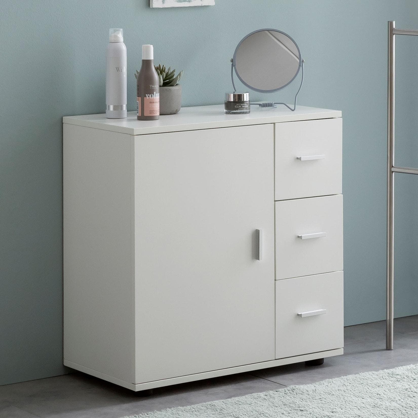 FineBuy Badschrank FB52416 Weiß Matt 60cm Badschrank mit Schubladen