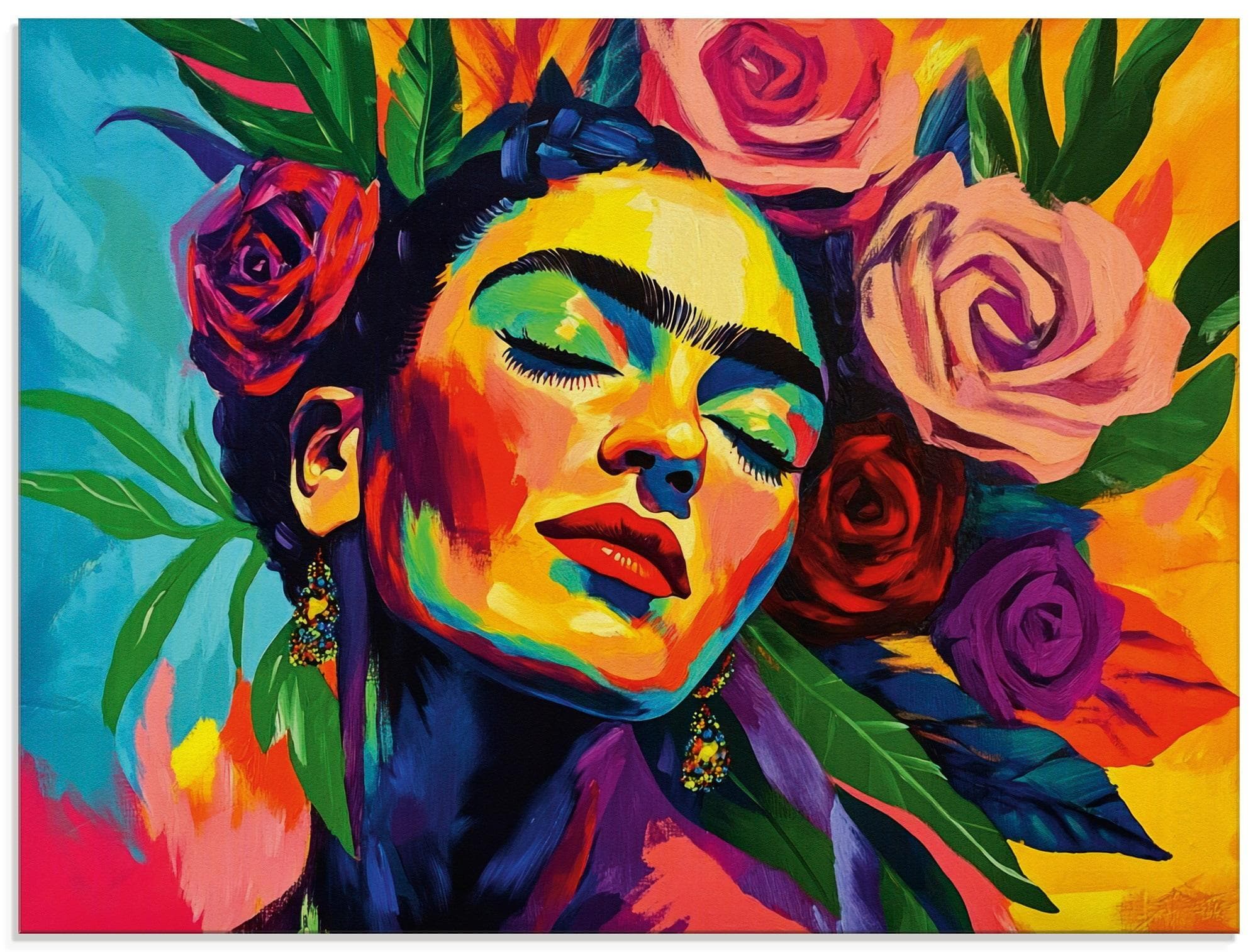 Glasbild ARTLAND "Die florale Umarmung, Rosen Mädchen" 80x60cm