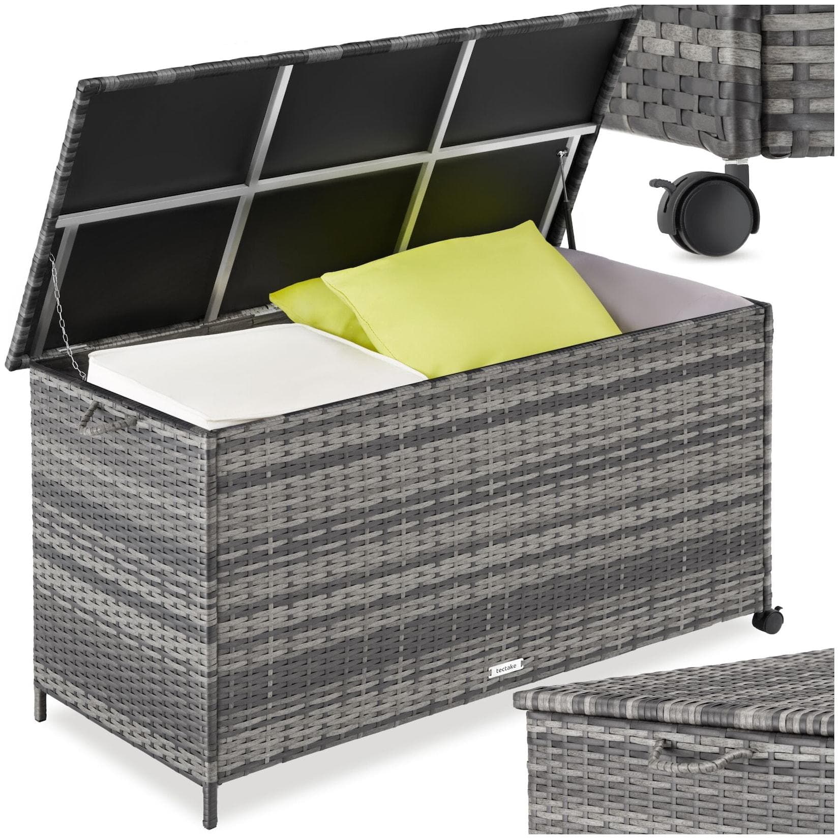 tectake Auflagenbox 253 l mit Hubautomatik und Aluminiumgestell