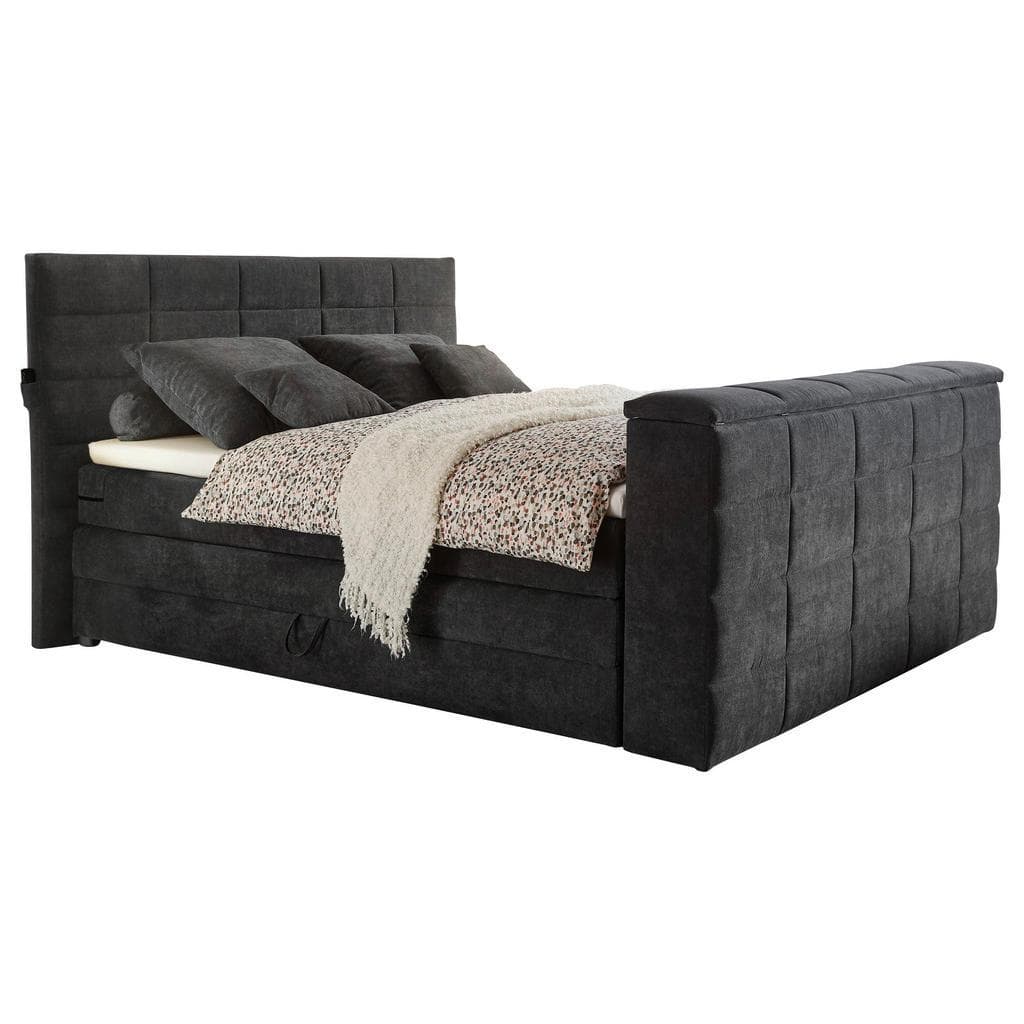 Boxxx Boxspringbett Anthrazit mit Bettkasten und TV-Halterung