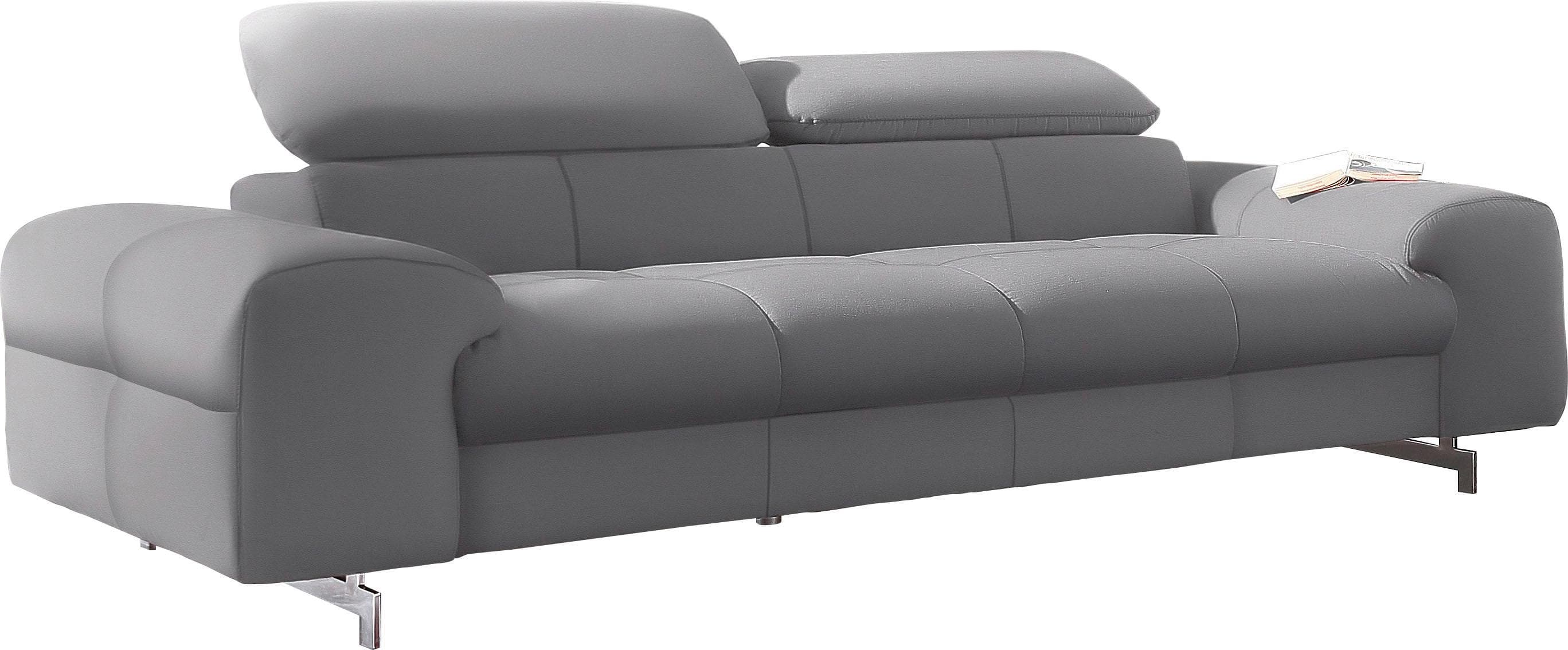 COTTA 3-Sitzer Sofa Chef Grau mit Kopfteilverstellung