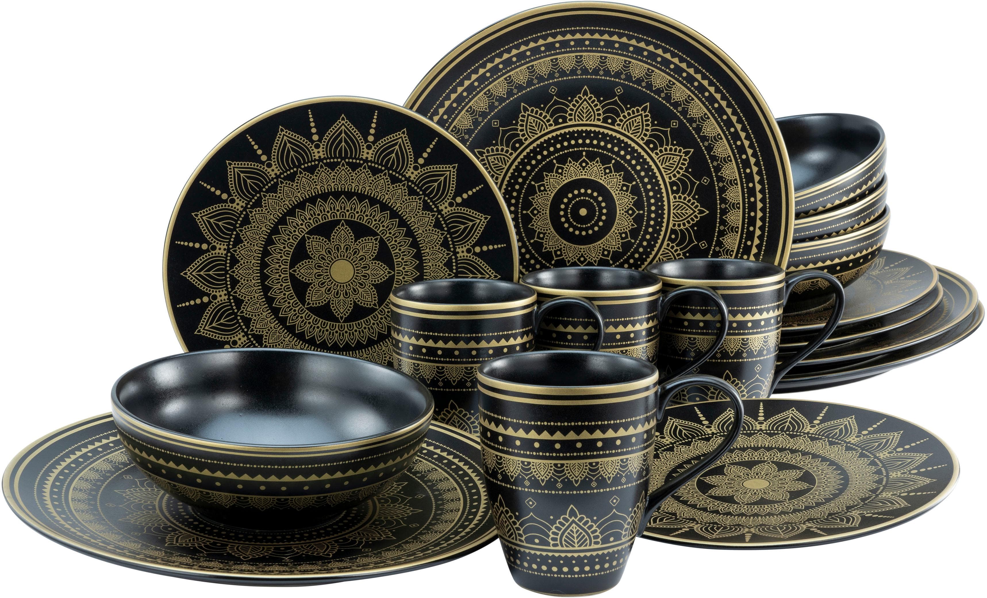 Creatable Kombiservice Mandala Schwarz/Goldfarben 16-teilig