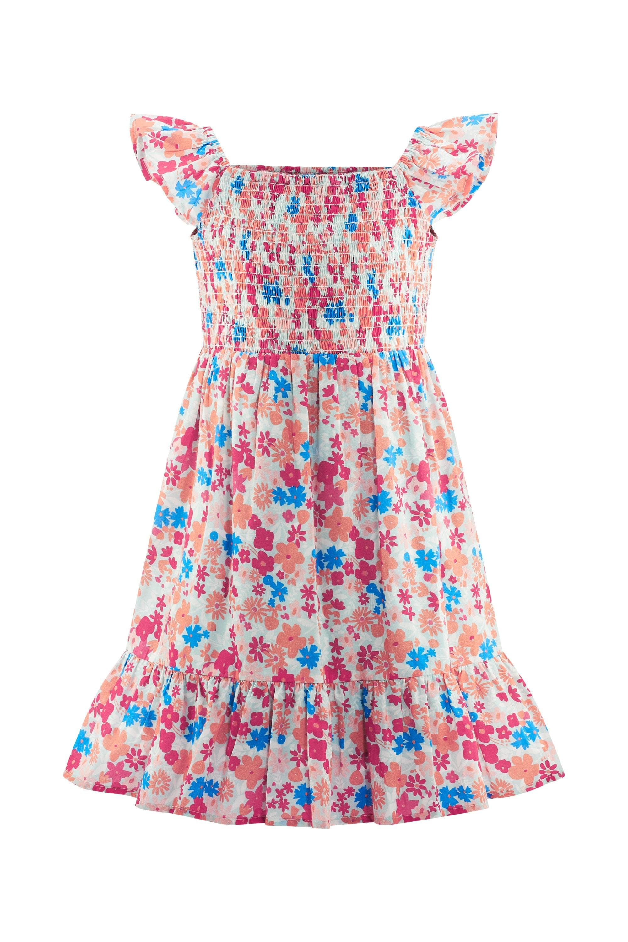 happy girls Sommerkleid Mädchen 100% Baumwolle Blau Blumendruck