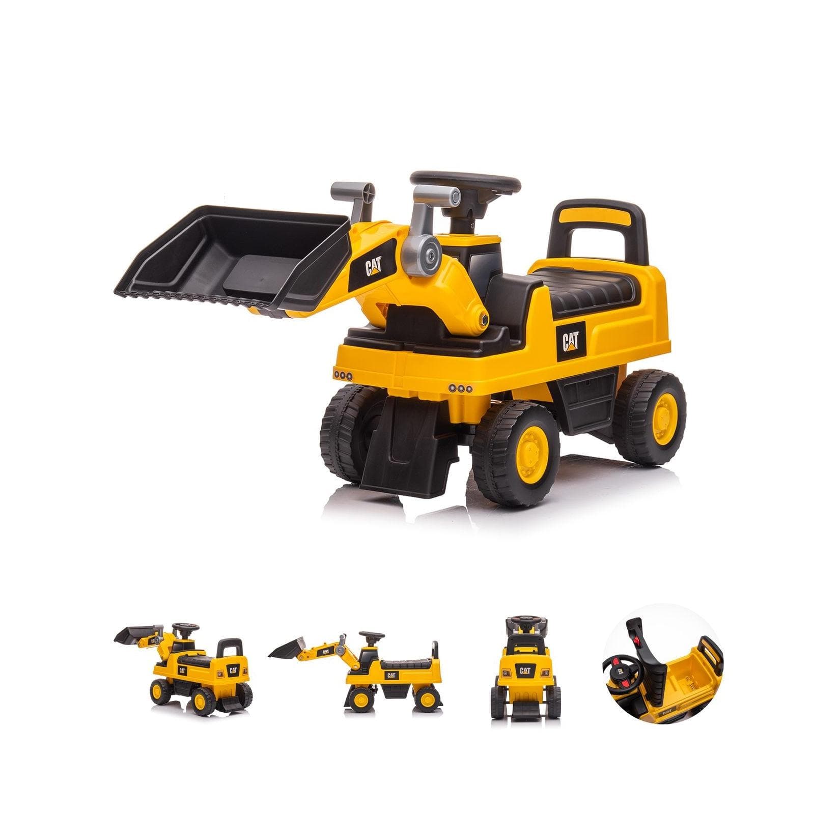 Chipolino Rutschfahrzeug CAT Loader Radlader mit Hupe, Staufach, Baggerschaufel gelb