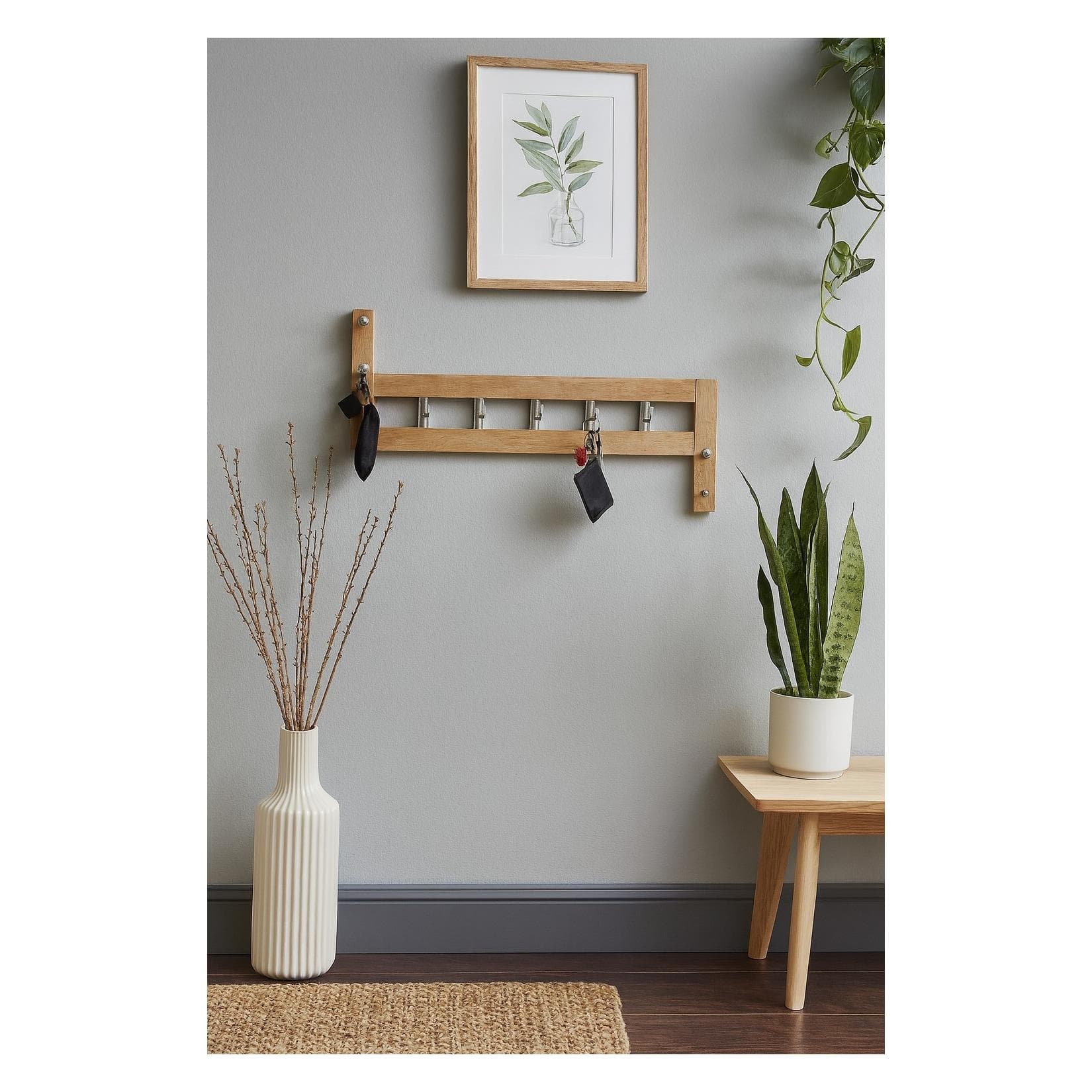 HOFMANN LIVING AND MORE Garderobenpaneel Massivholz Beige 5 Haken