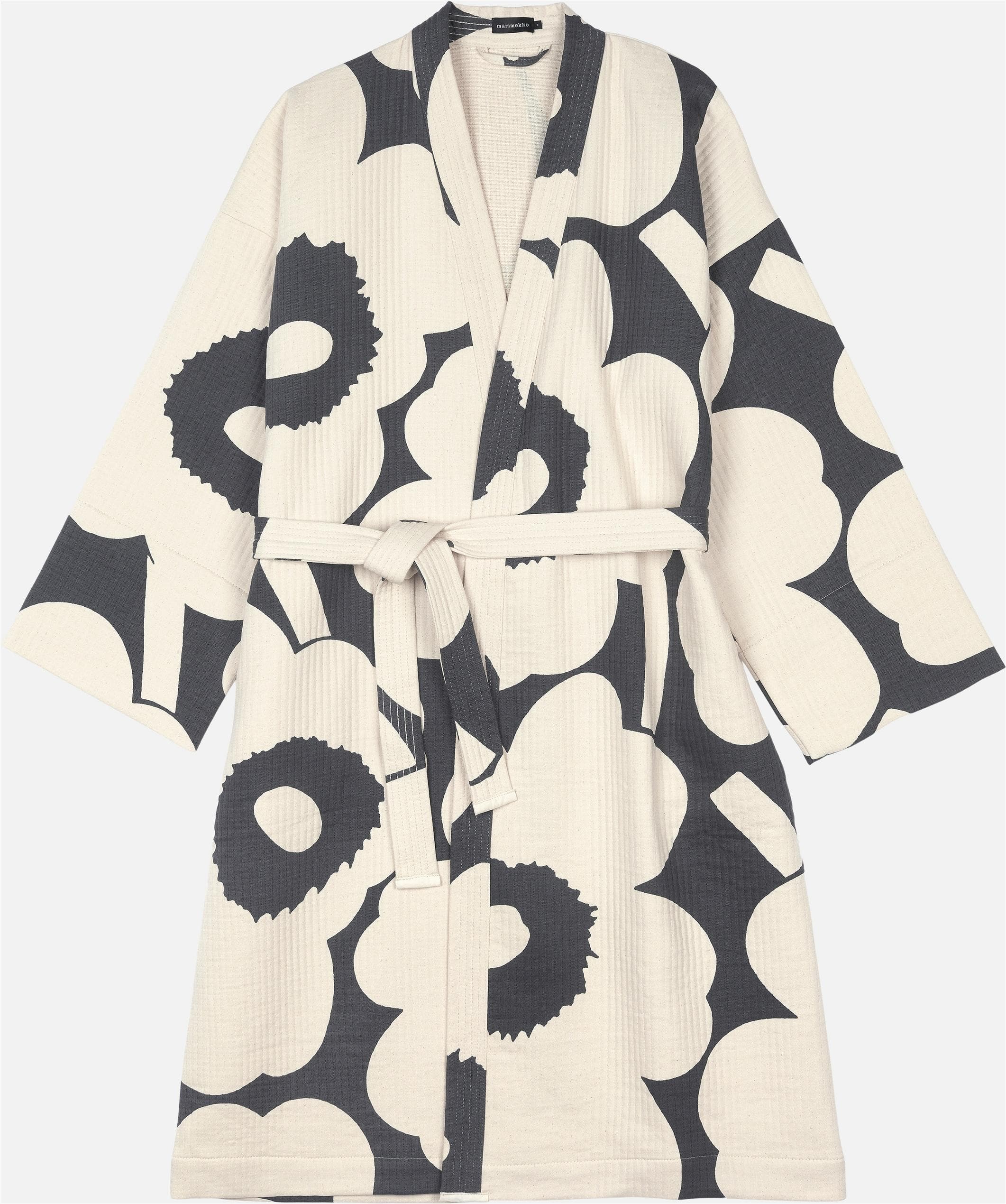 Bademantel MARIMEKKO Unikko anthrazit weiß Baumwolle Gr. S