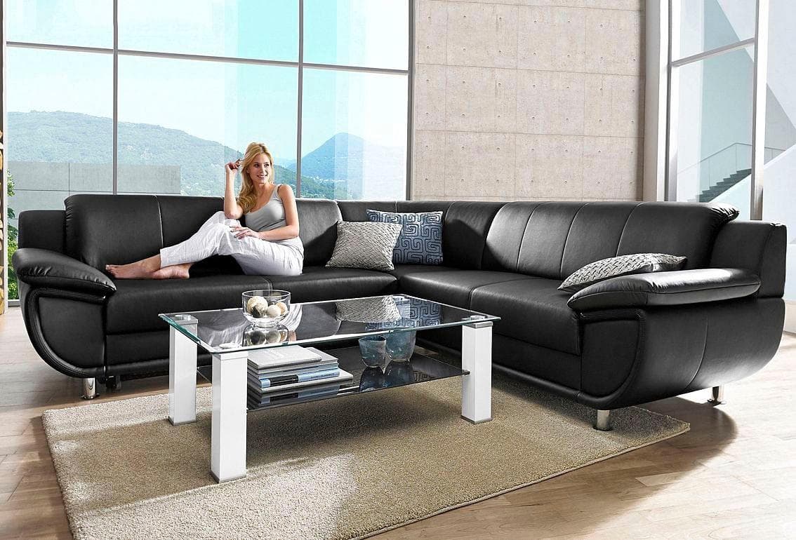 Trendmanufaktur Ecksofa Rondo mit Schlaffunktion Schwarz