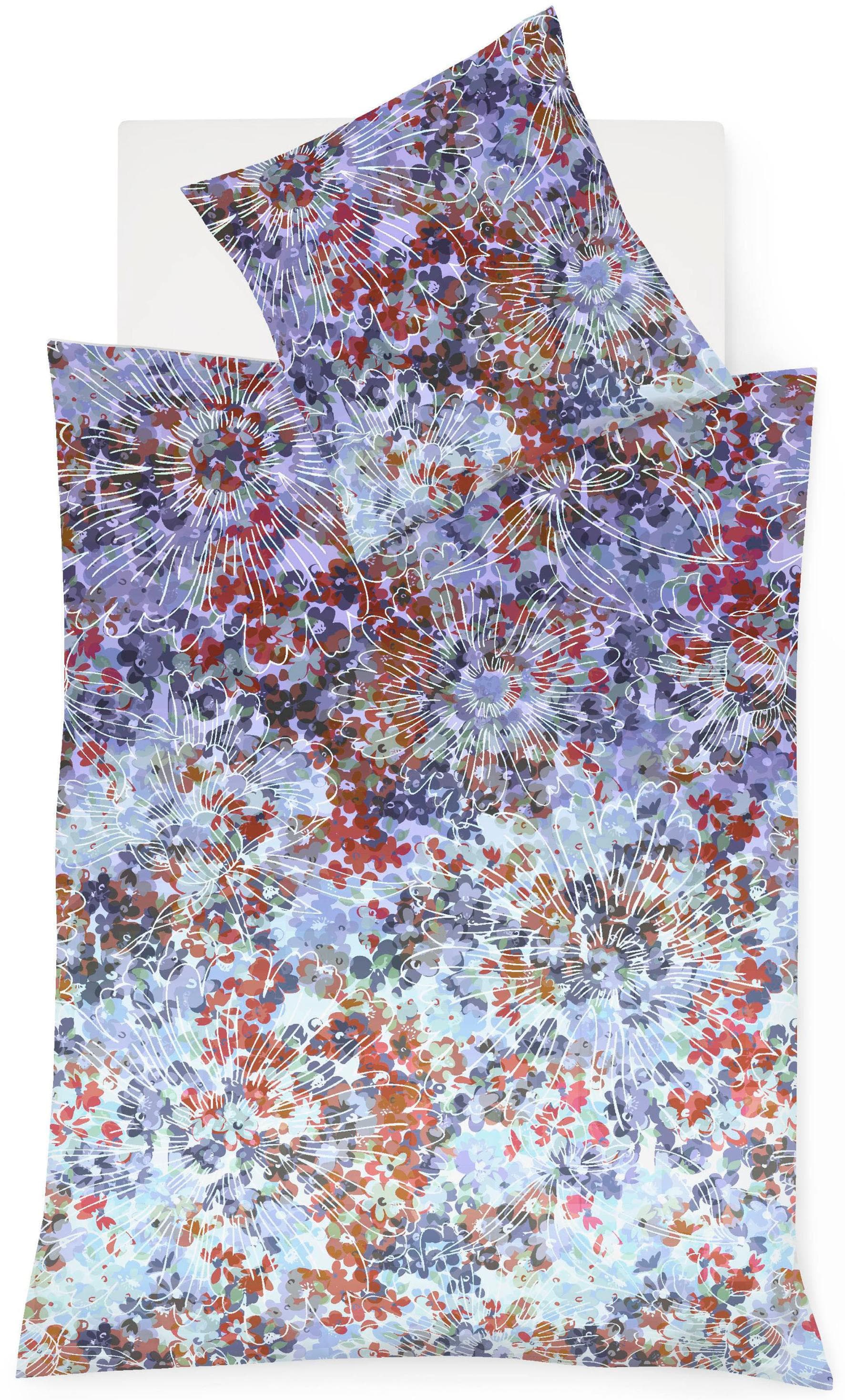 Fleuresse Wendebettwäsche Mako-Satin Blau Mille fleurs