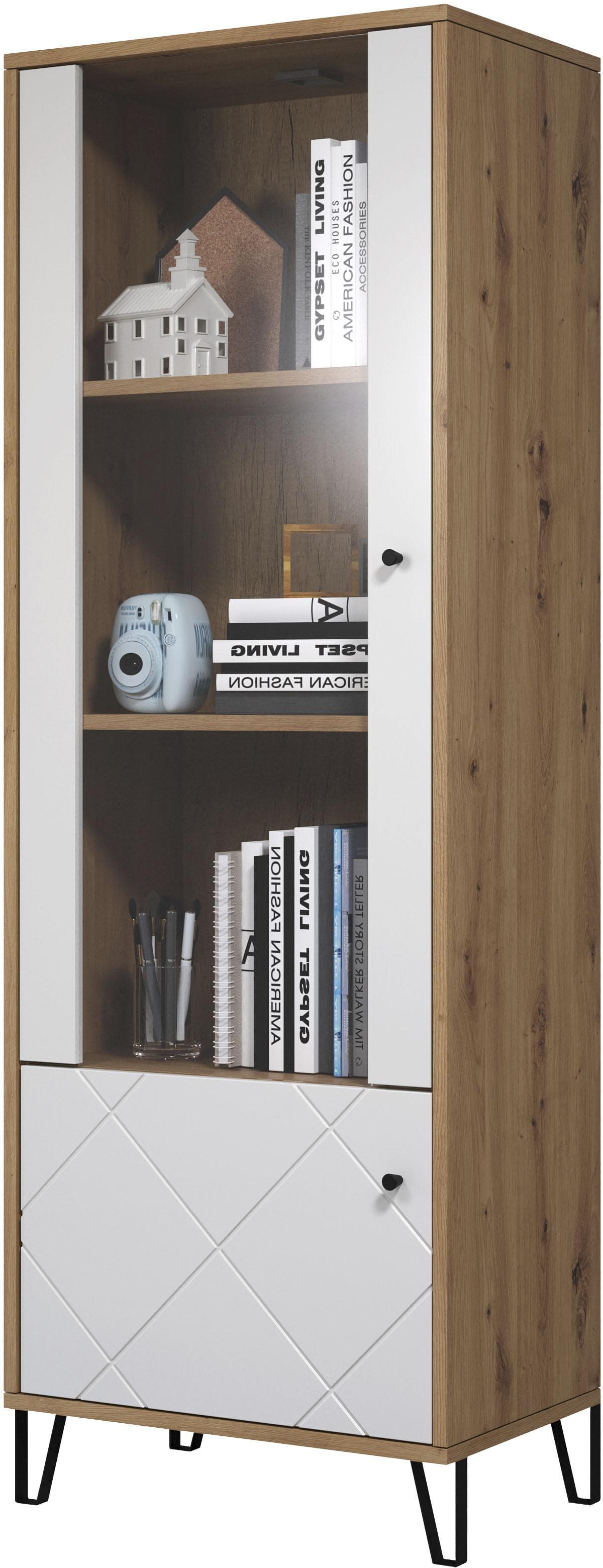 Standvitrine Tarragona Weiß Artisan Eiche Melamin