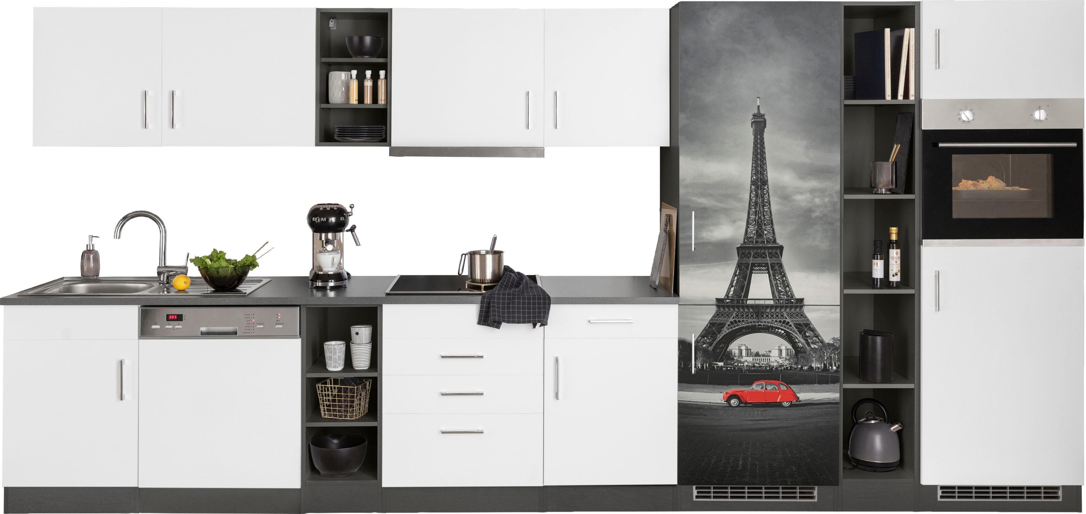 Küchenzeile Paris 400cm weiß mit E-Geräten
