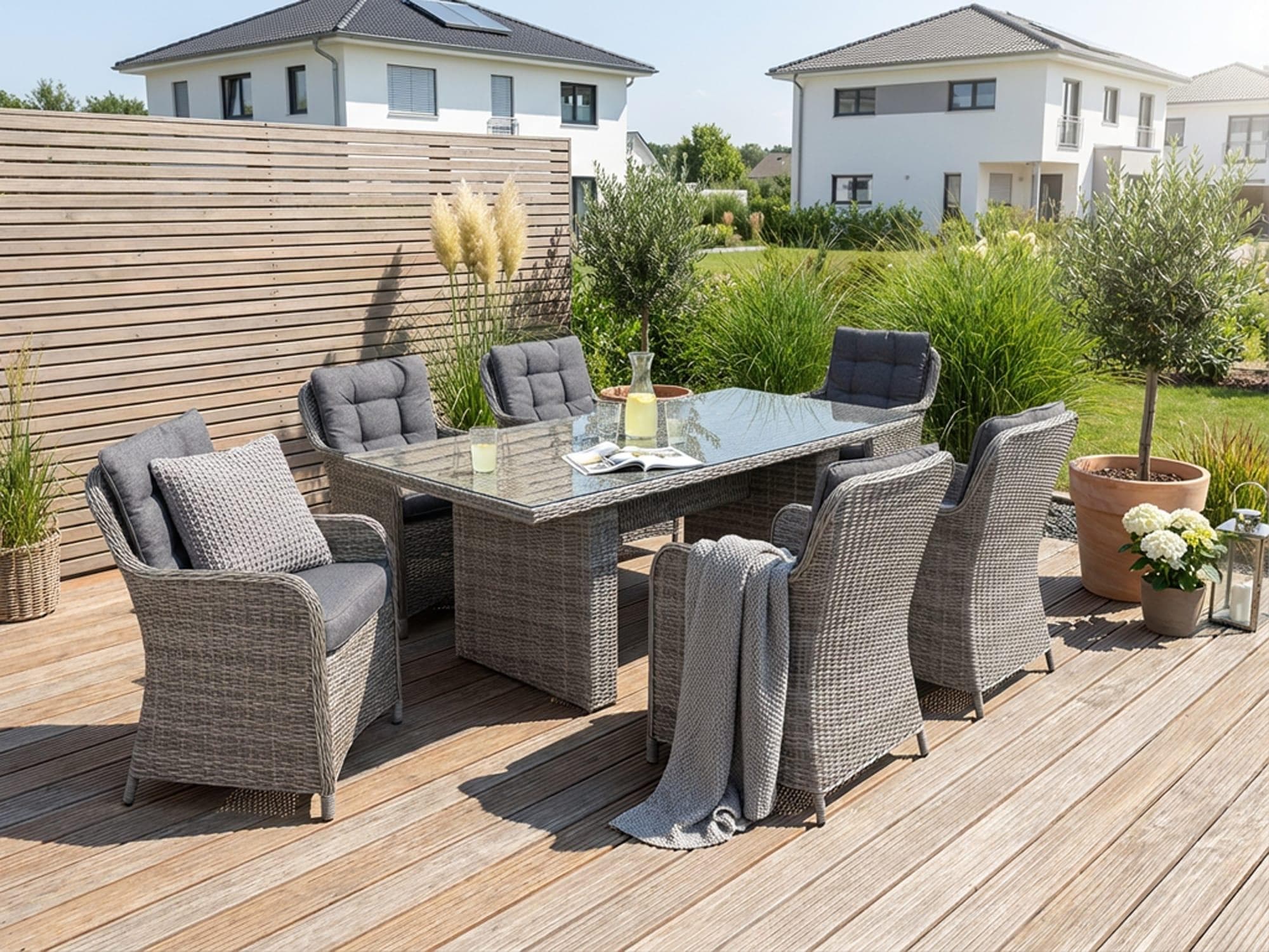 KONIFERA Garten-Essgruppe Menorca 19-tlg. Grau Polyrattan Aluminium