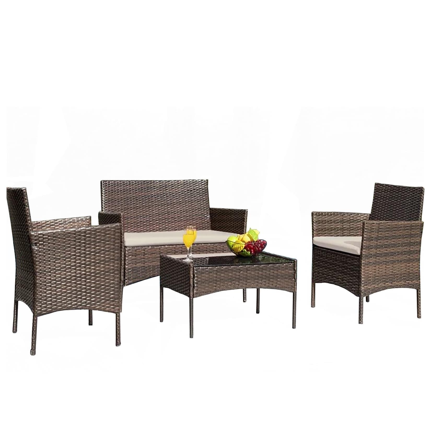 Garten-Essgruppe aus Polyrattan, Kunststoff und Polyester