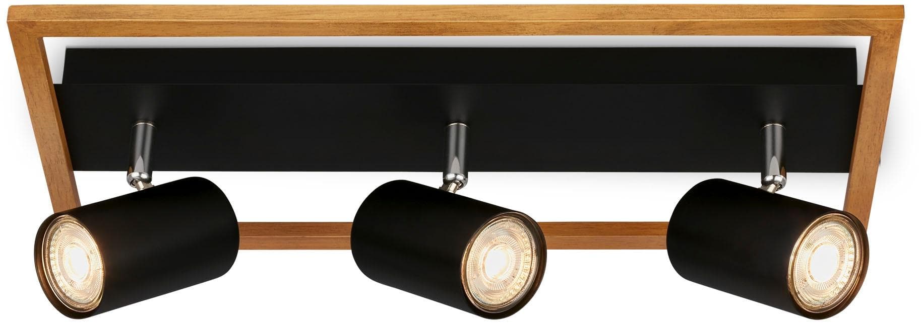 Briloner Deckenspot Frey Holzrahmen GU10 schwarz 3-flammig