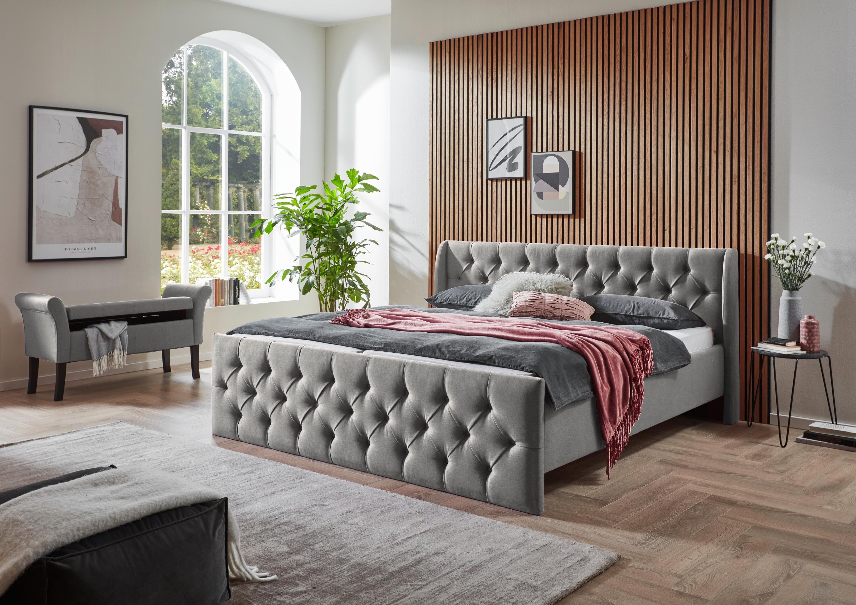 Polsterbett TAMINA Chesterfieldoptik Grau ATLANTIC HOME COLLECTION