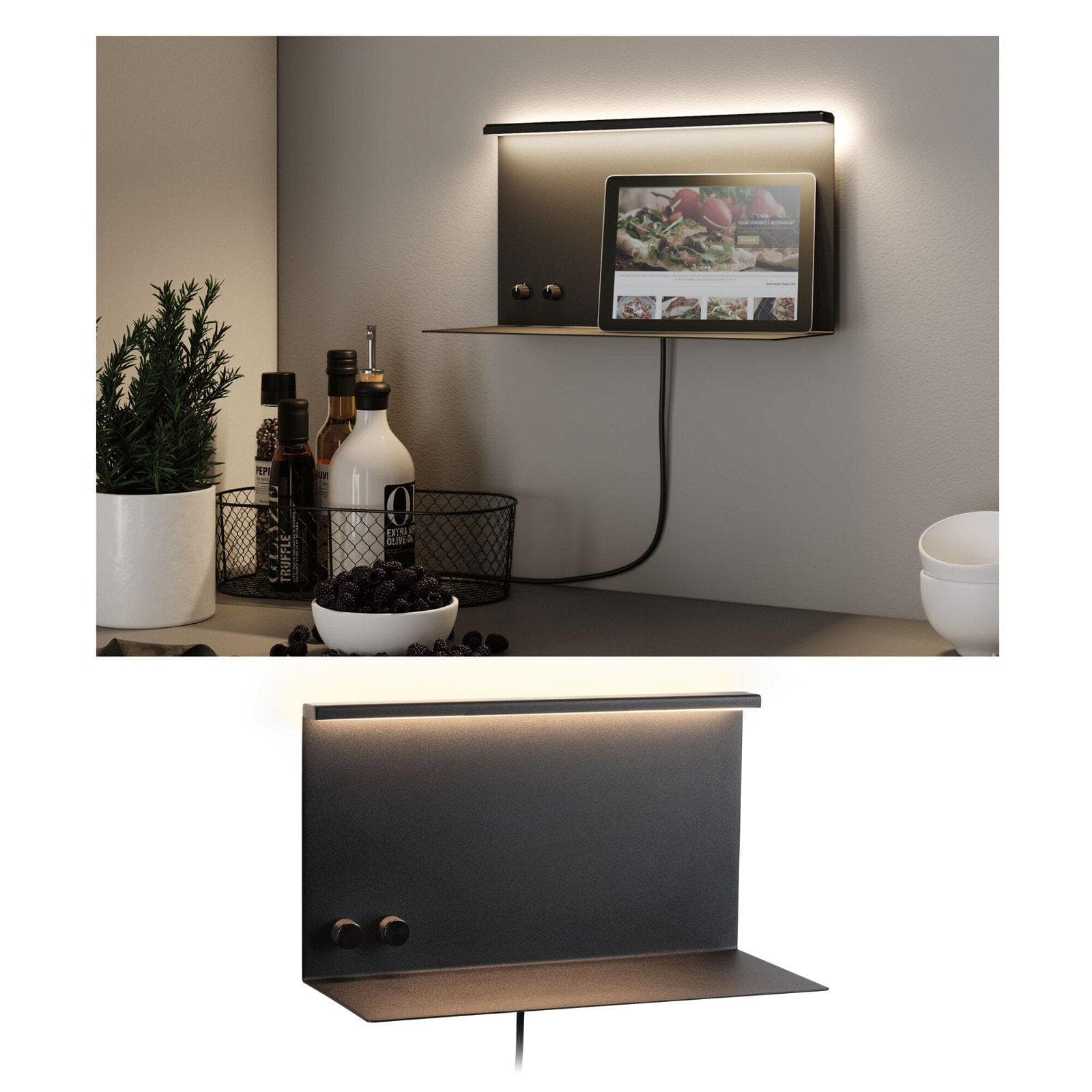 Paulmann LED-Wandlampe Jarina Schwarz 35 cm Ablage USB-Port