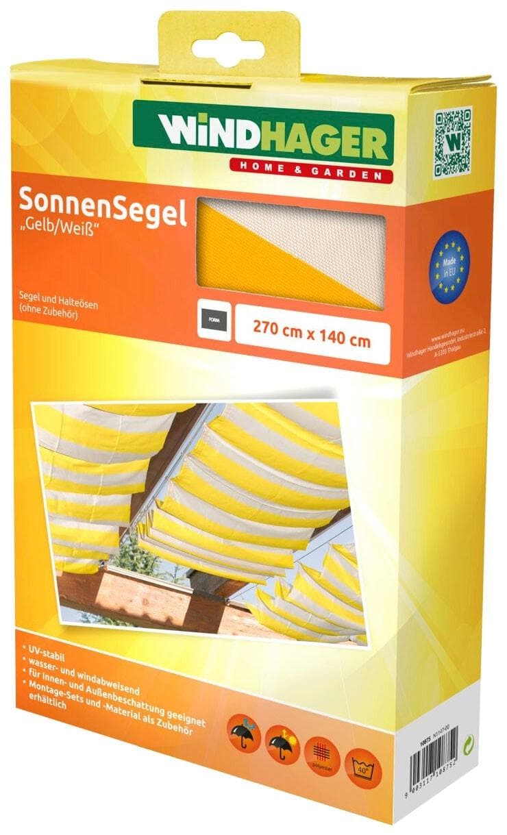 Windhager Sonnensegel Seilspannmarkise Gelb Weiß 270x140 cm