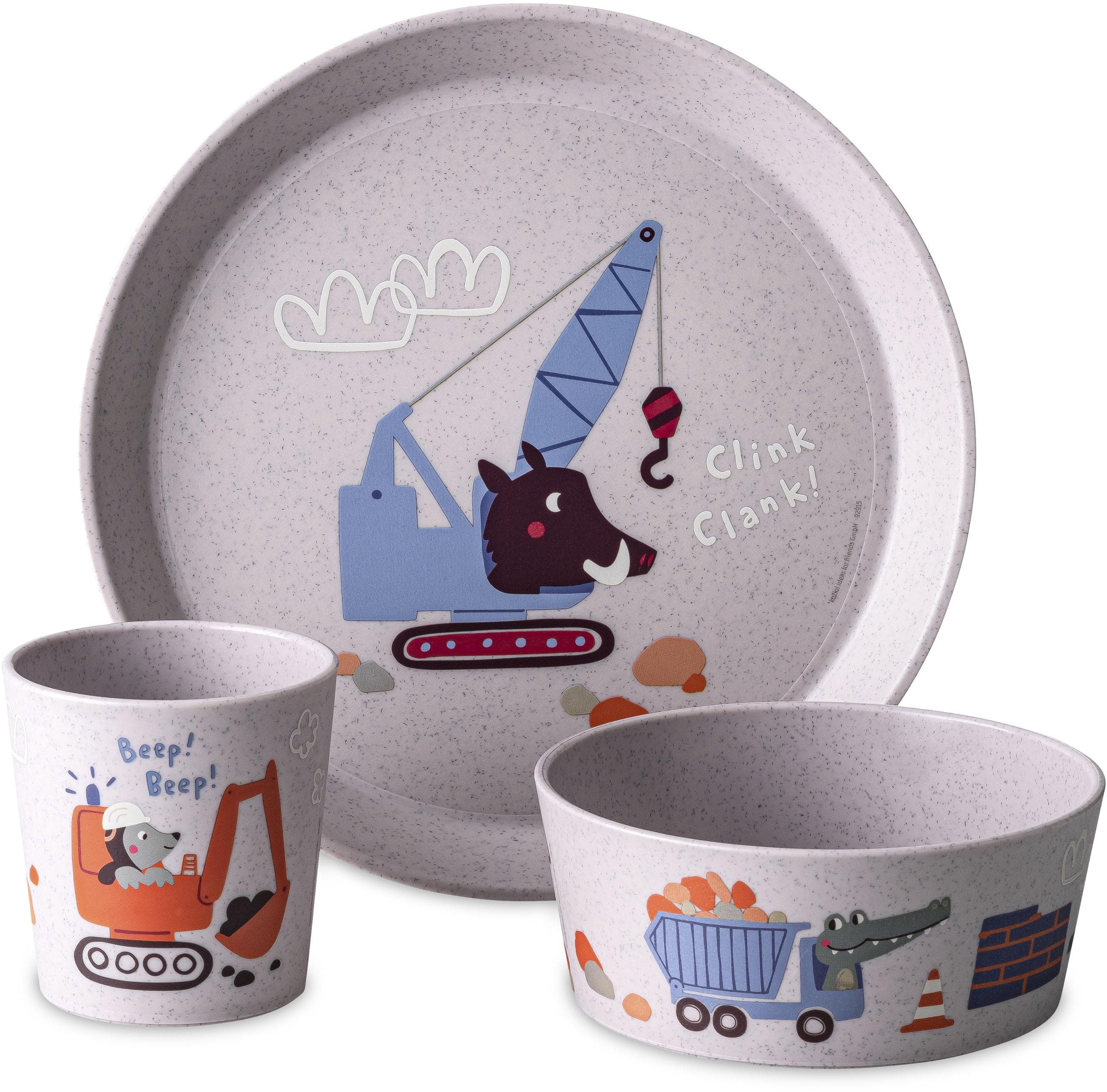 KOZIOL Kindergeschirr-Set CONNECT TRUCKS Grau 3-tlg. Kunststoff