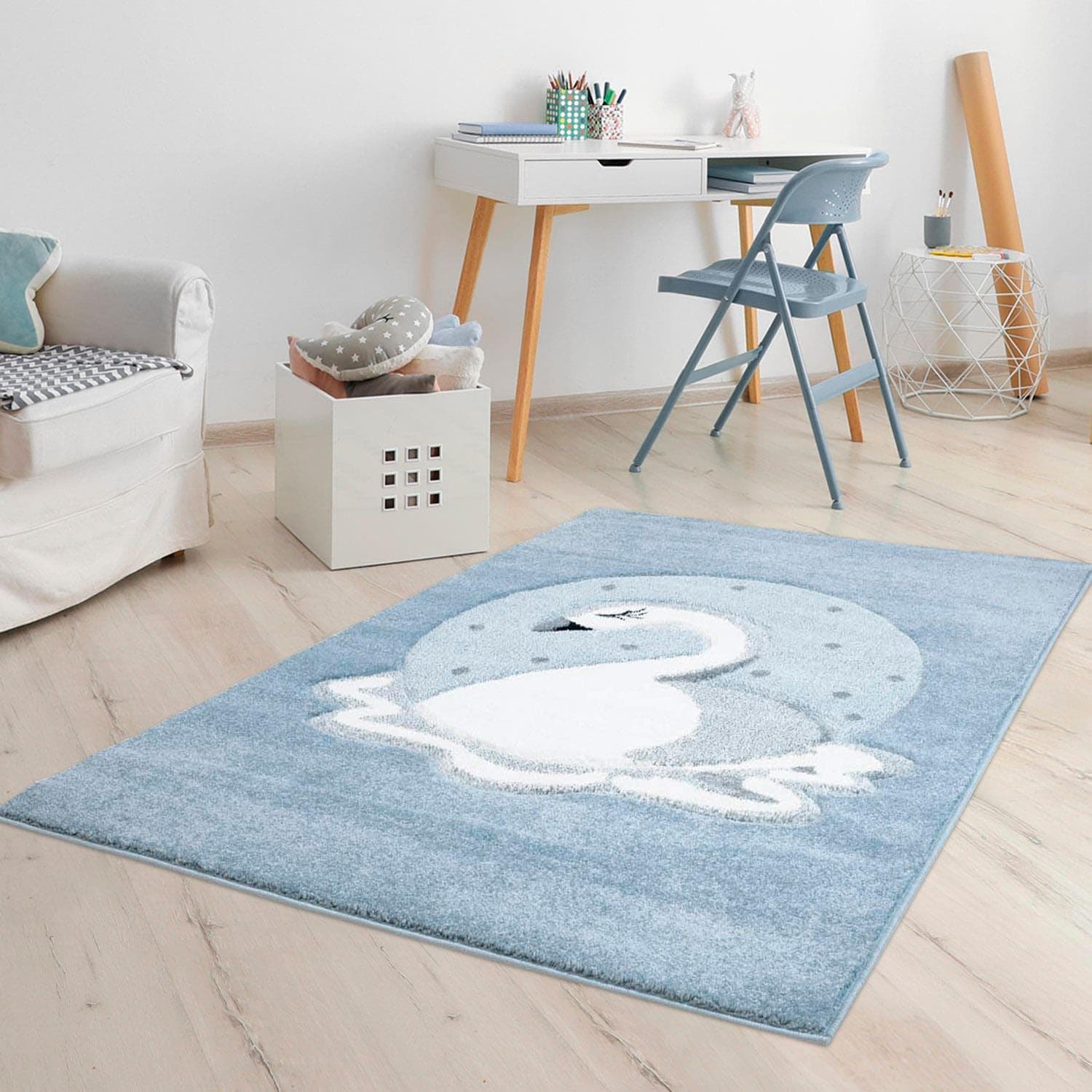 CARPET CITY Kinderteppich Bueno Kids 1315 Blau Schwan Design
