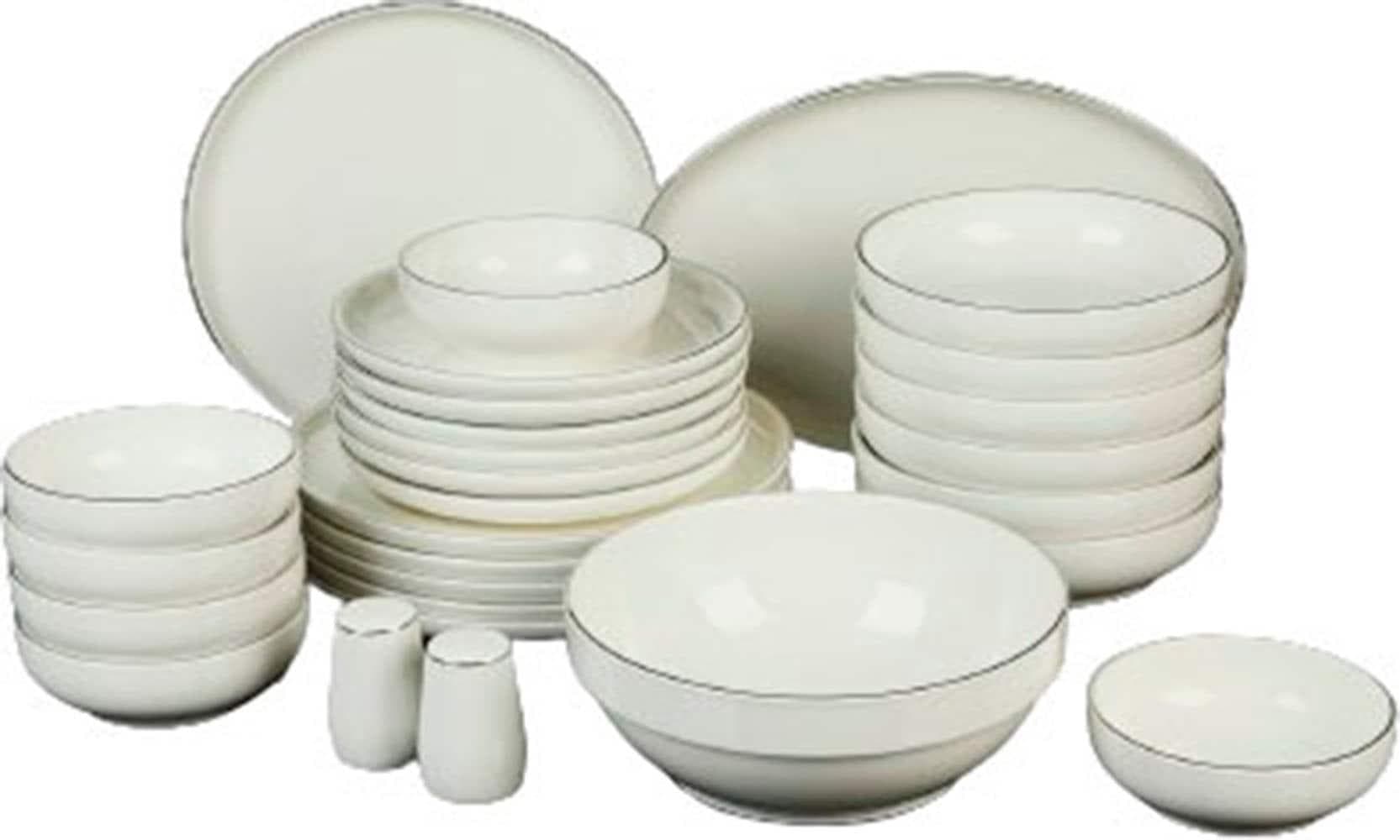 MULEX Milan Geschirr-Set 27-tlg. Weiß mit Silberrand Porzellan