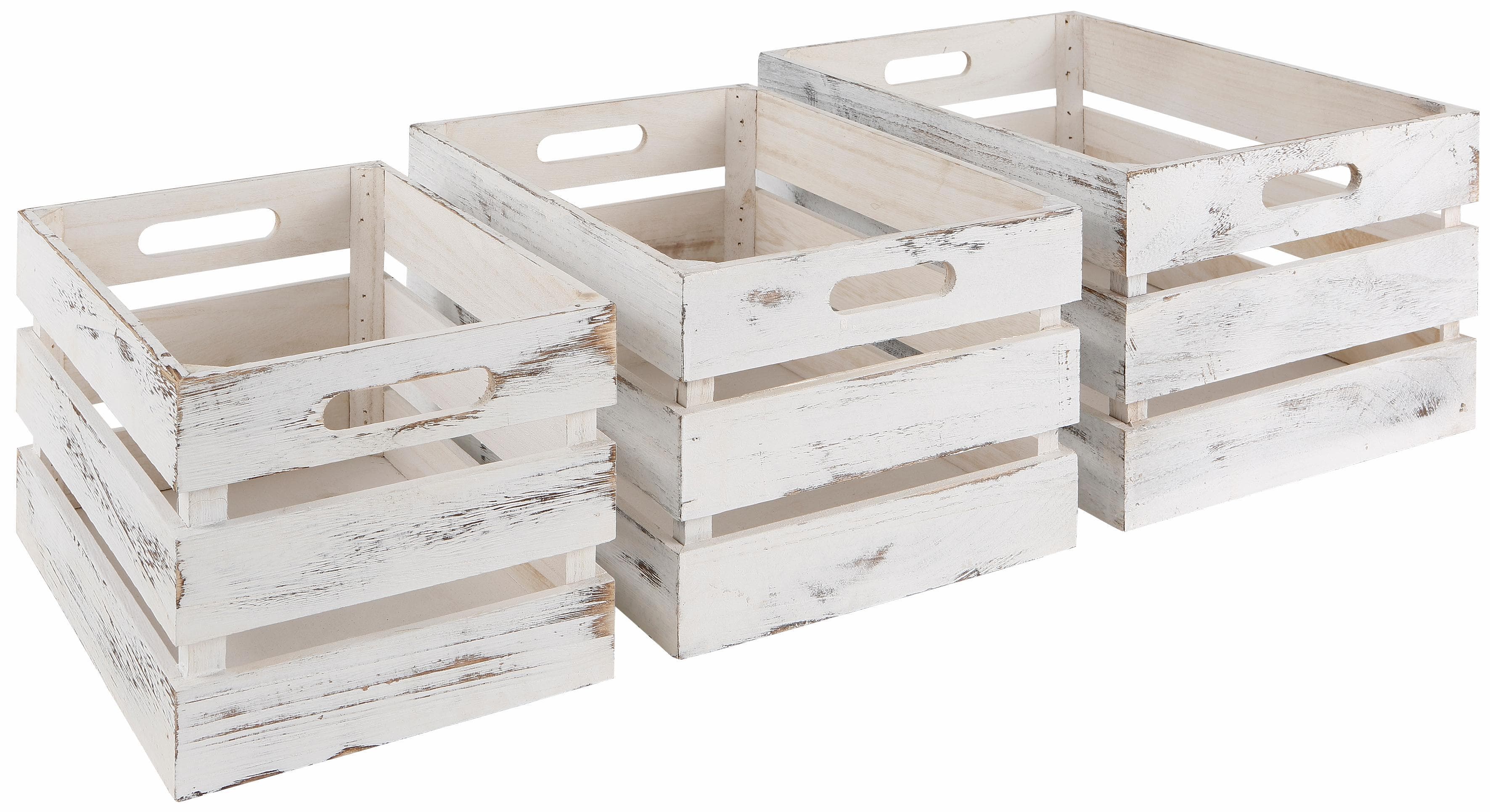 Zeller PRESENT Aufbewahrungsboxen 3er Set Weiß Vintage Holz