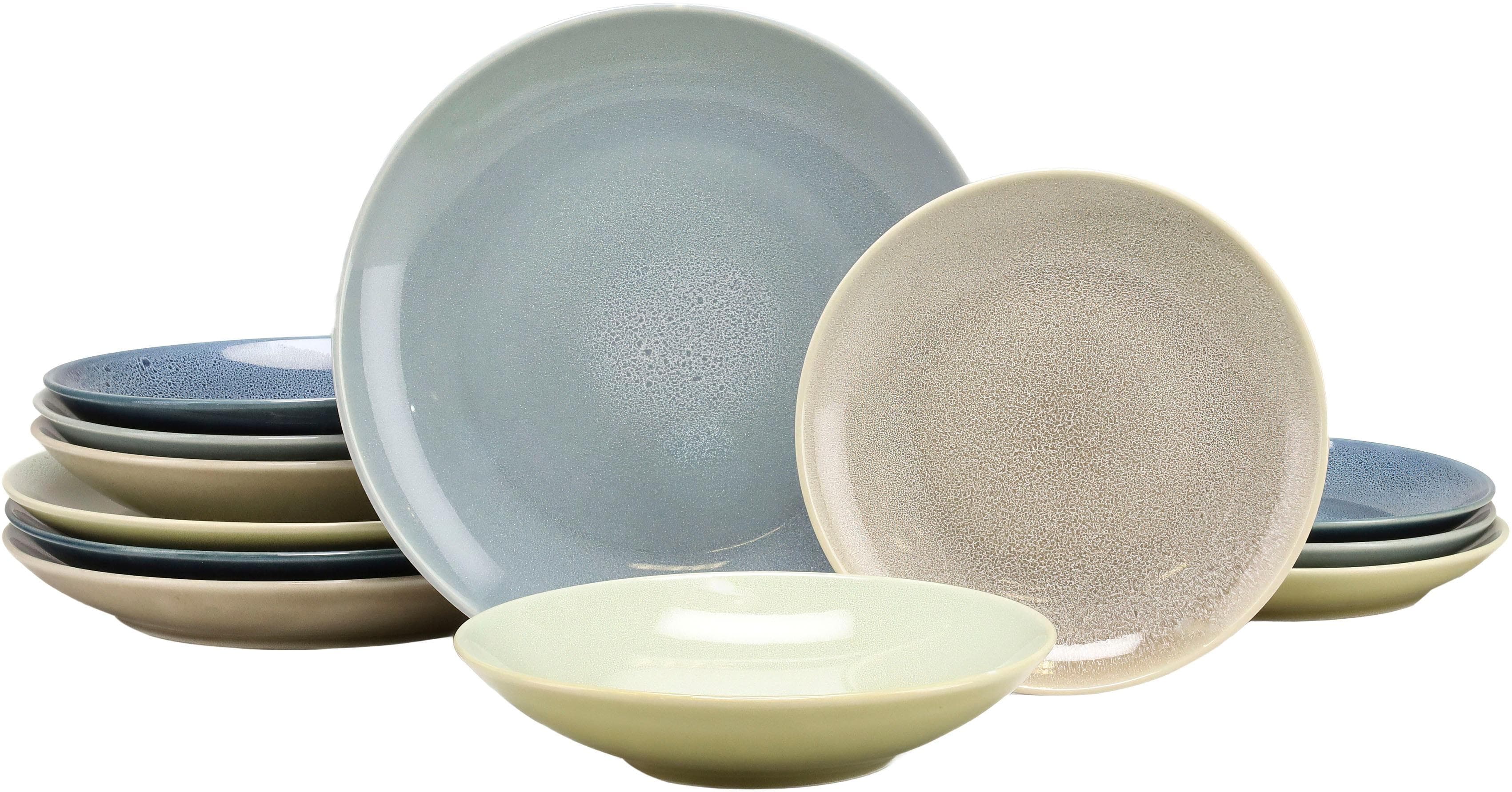 CREATABLE Teller-Set Reactive 12-tlg. Steinzeug bunt für 4 Personen