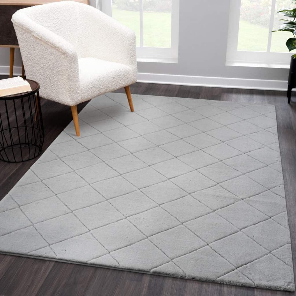 CARPET CITY Hochflor-Teppich Moment Grau 3D-Rauten