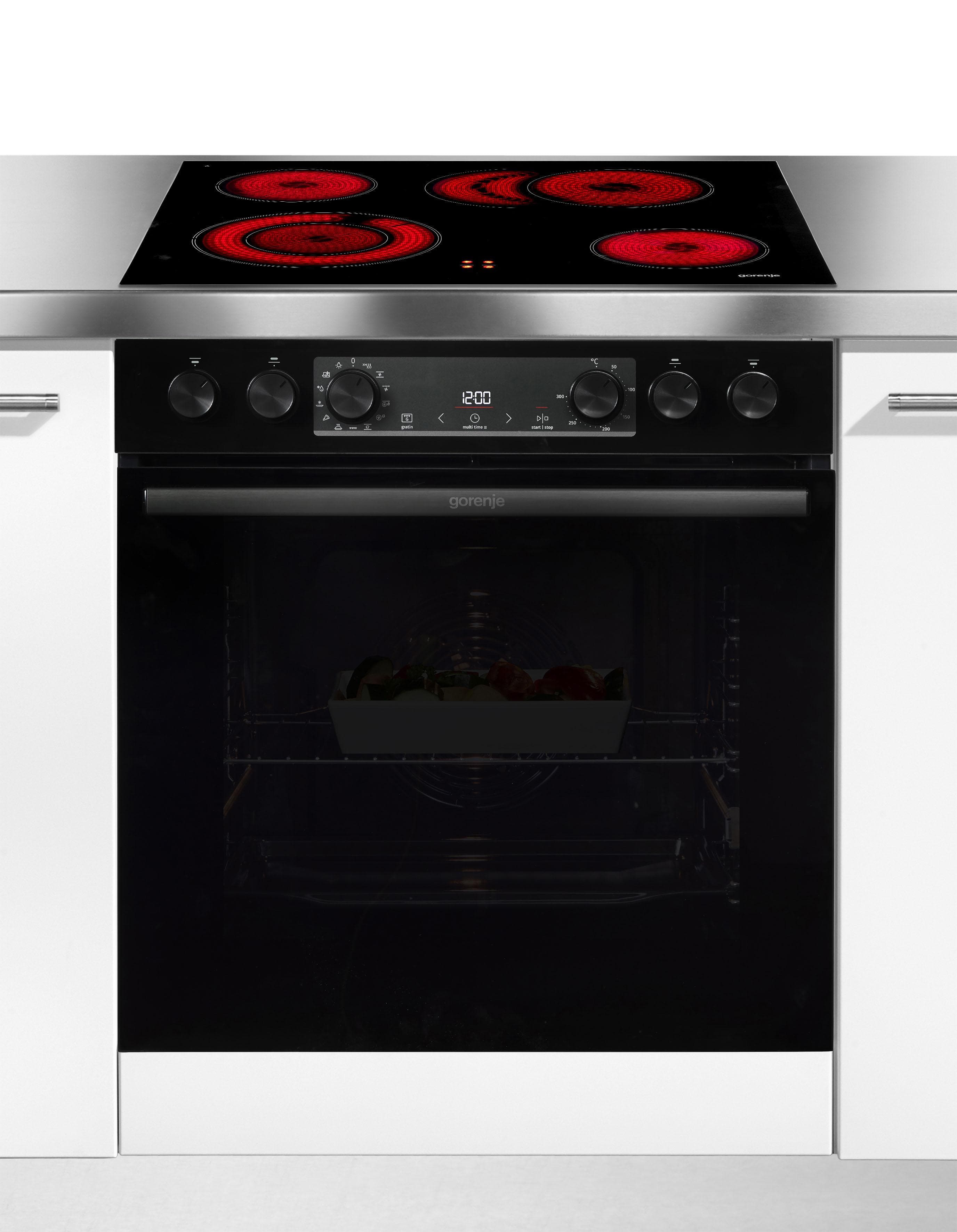 GORENJE Elektro-Herd-Set Pacific Herd Set Schwarz Energieeffizienz A Pizzafunktion